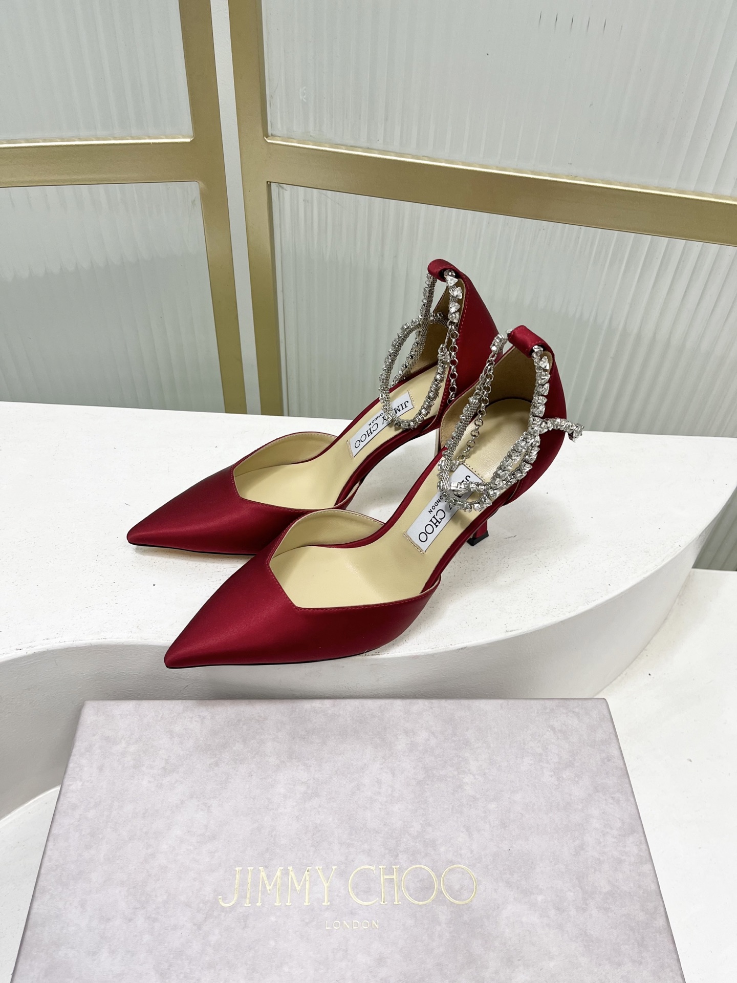 Jimmy Choo Jimmy Cho* JC吉米周新款蝴蝶结钻链真丝高跟鞋两穿中空尖头凉鞋