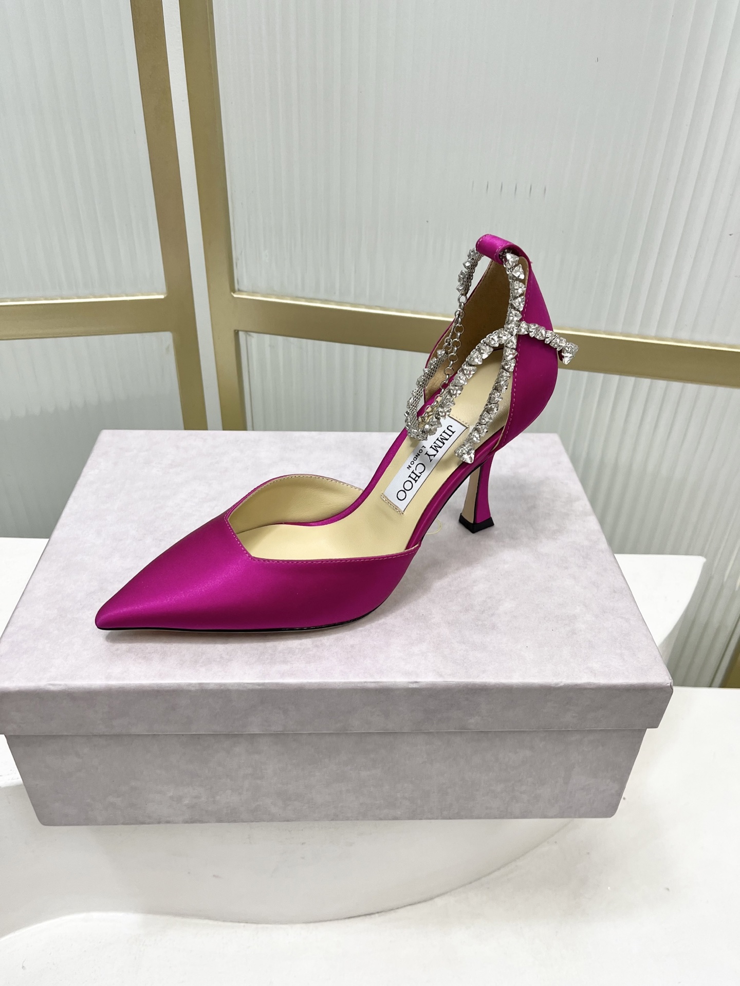 Jimmy Choo Jimmy Cho* JC吉米周新款蝴蝶结钻链真丝高跟鞋两穿中空尖头凉鞋