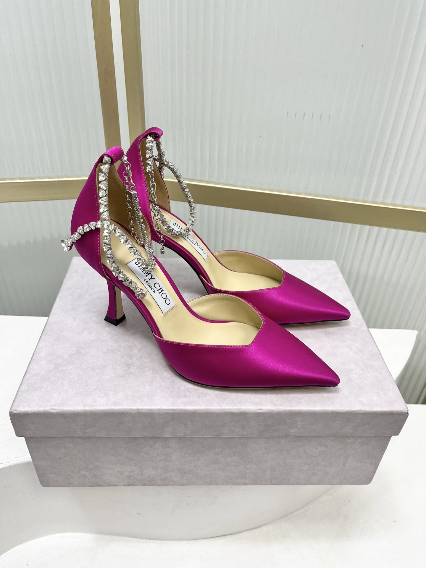 Jimmy Choo Jimmy Cho* JC吉米周新款蝴蝶结钻链真丝高跟鞋两穿中空尖头凉鞋