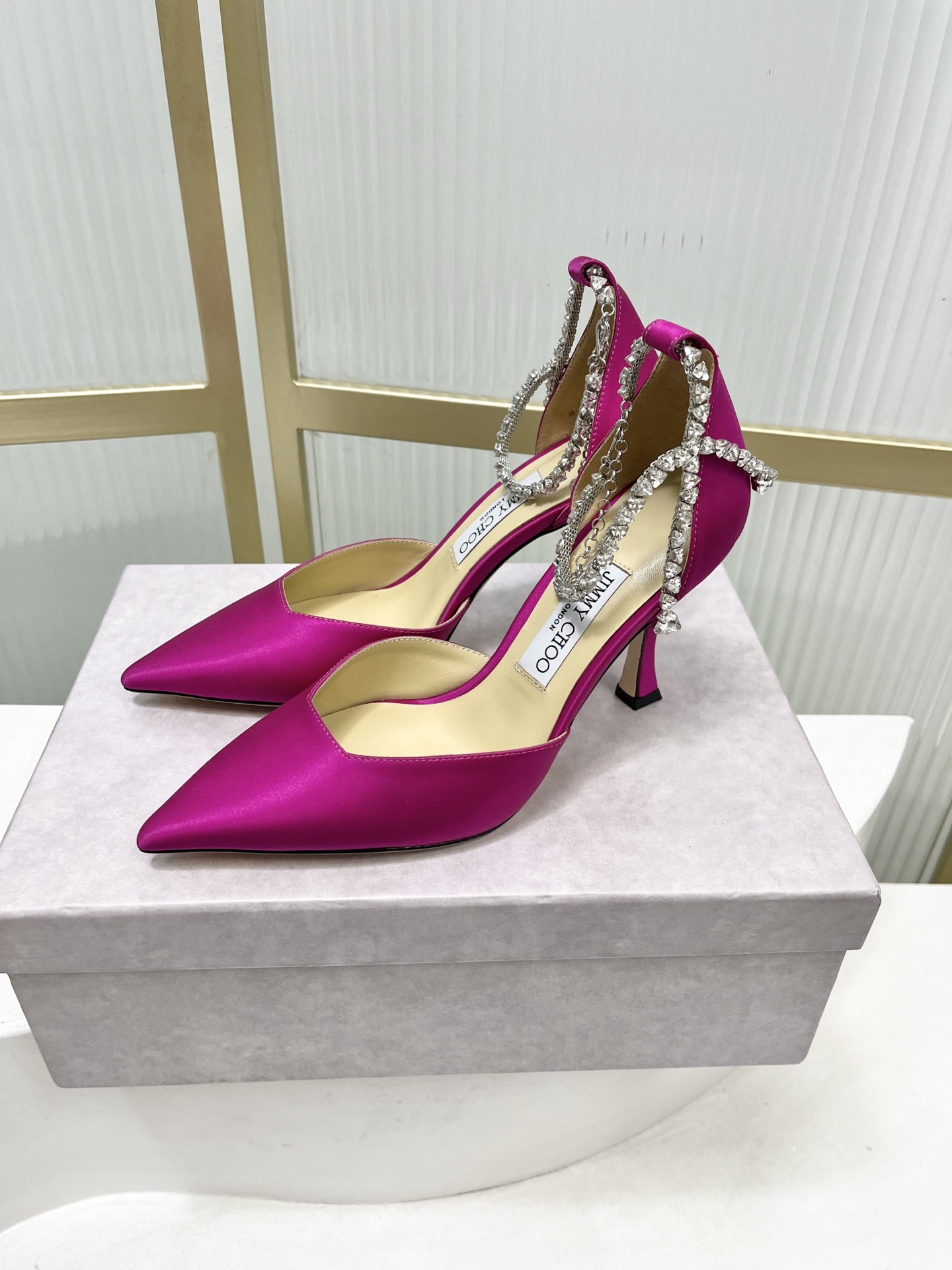 Jimmy Choo Jimmy Cho* JC吉米周新款蝴蝶结钻链真丝高跟鞋两穿中空尖头凉鞋