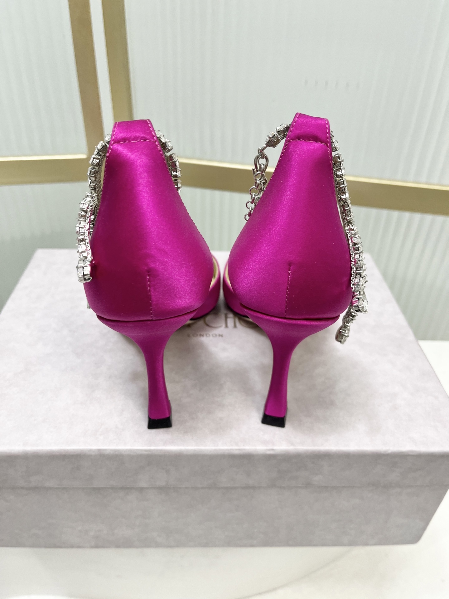 Jimmy Choo Jimmy Cho* JC吉米周新款蝴蝶结钻链真丝高跟鞋两穿中空尖头凉鞋
