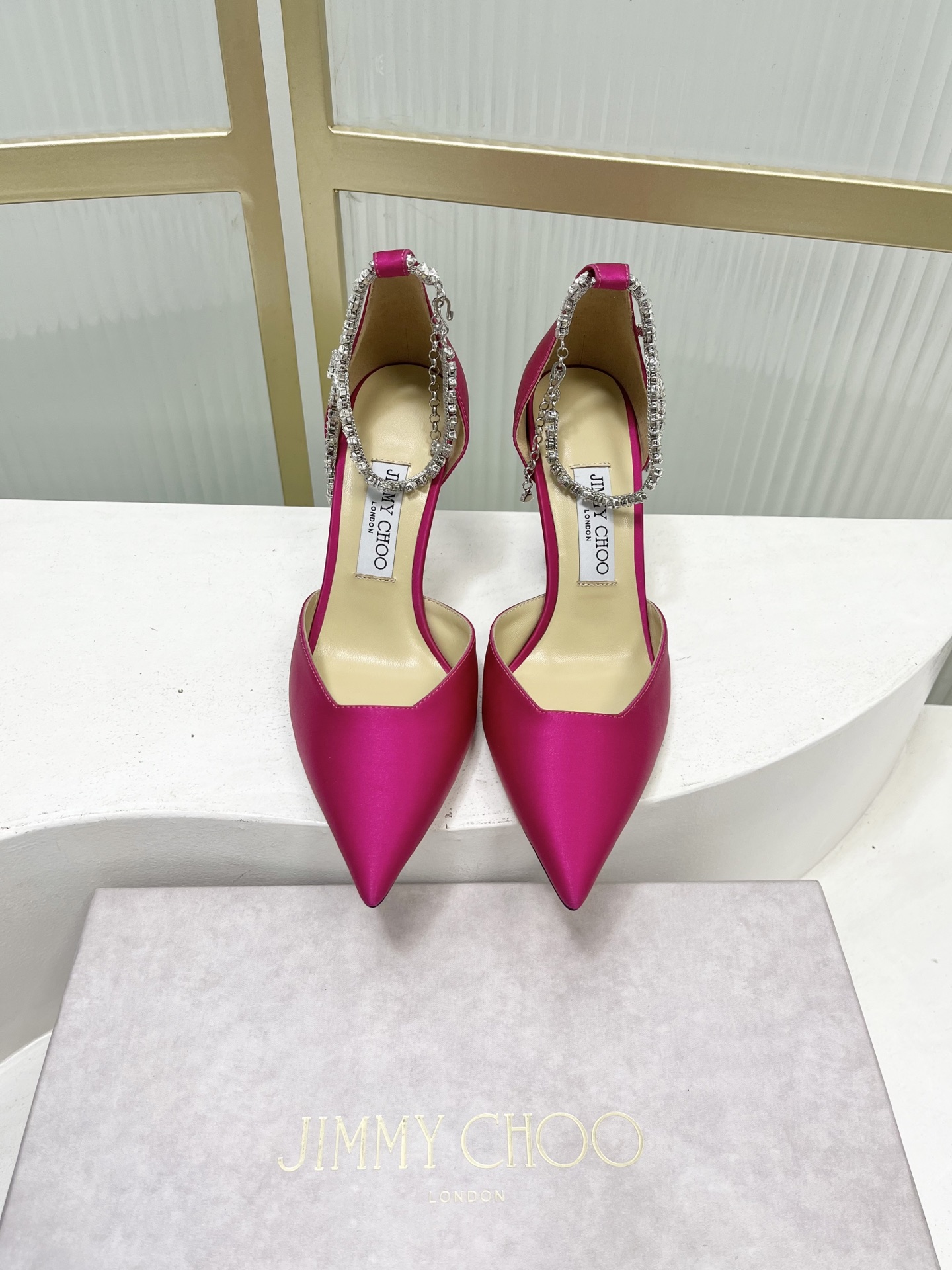 Jimmy Choo Jimmy Cho* JC吉米周新款蝴蝶结钻链真丝高跟鞋两穿中空尖头凉鞋
