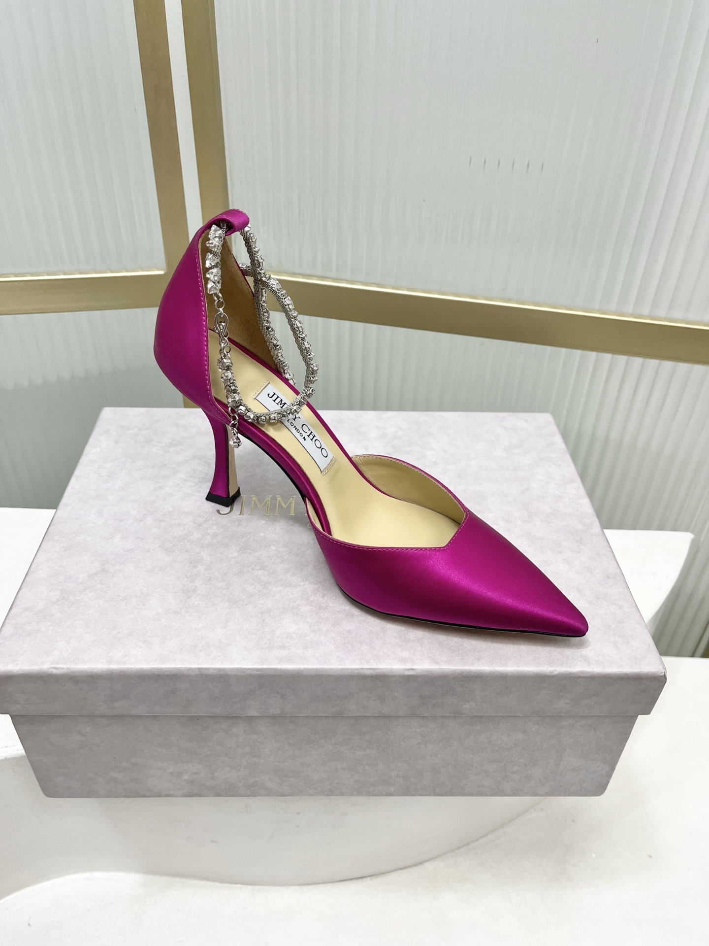 Jimmy Choo Jimmy Cho* JC吉米周新款蝴蝶结钻链真丝高跟鞋两穿中空尖头凉鞋