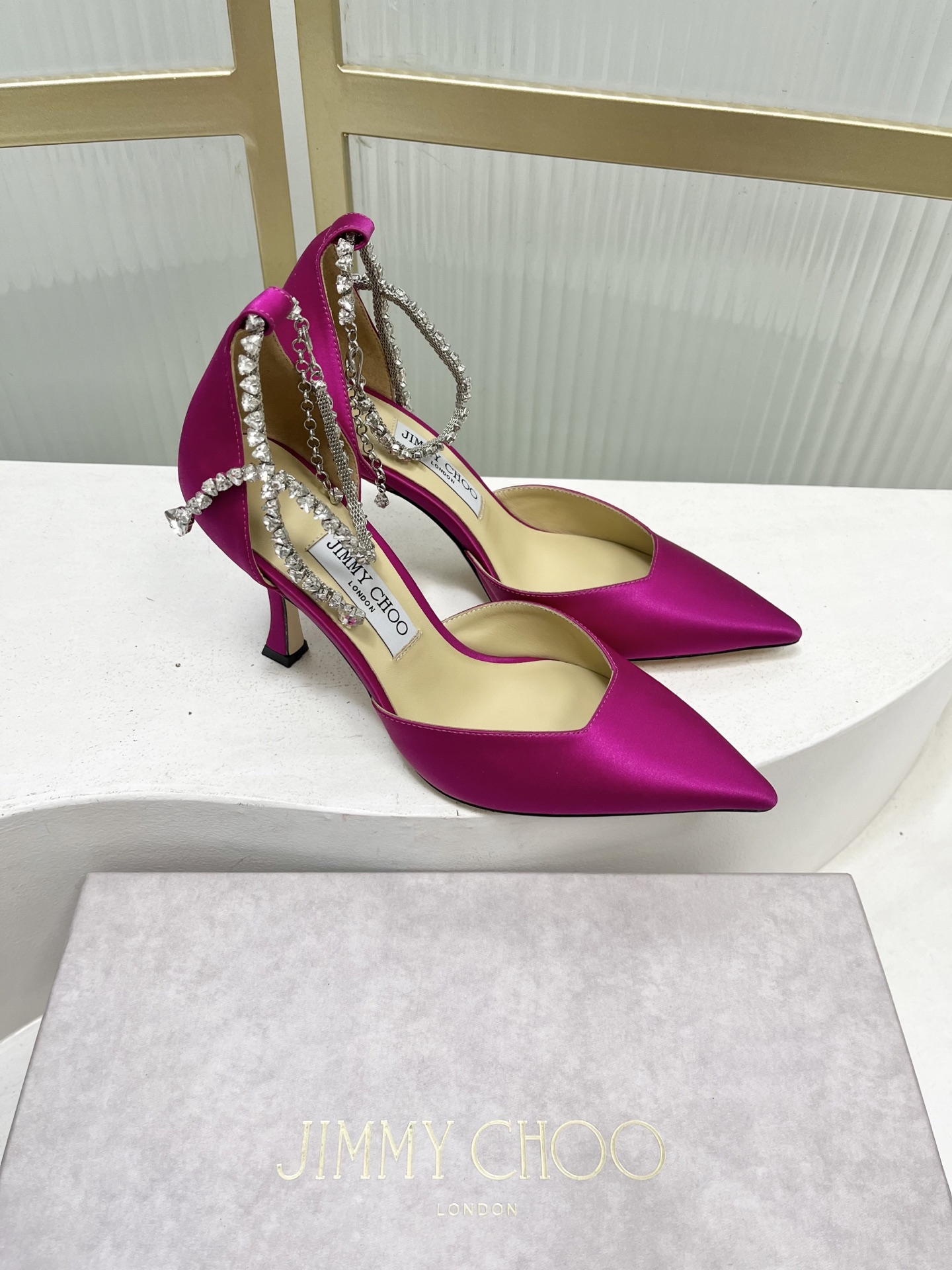 Jimmy Choo Jimmy Cho* JC吉米周新款蝴蝶结钻链真丝高跟鞋两穿中空尖头凉鞋