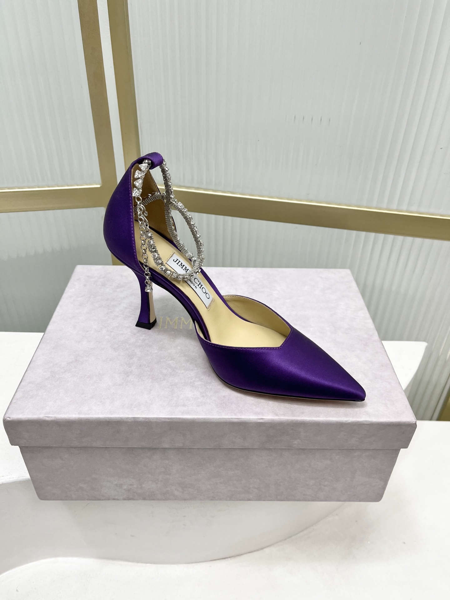 Jimmy Choo Jimmy Cho* JC吉米周新款蝴蝶结钻链真丝绸缎高跟鞋两穿中空尖头凉鞋