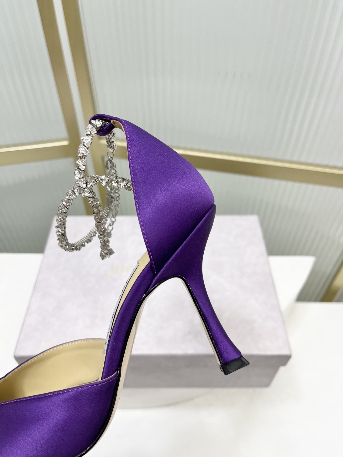 Jimmy Choo Jimmy Cho* JC吉米周新款蝴蝶结钻链真丝绸缎高跟鞋两穿中空尖头凉鞋
