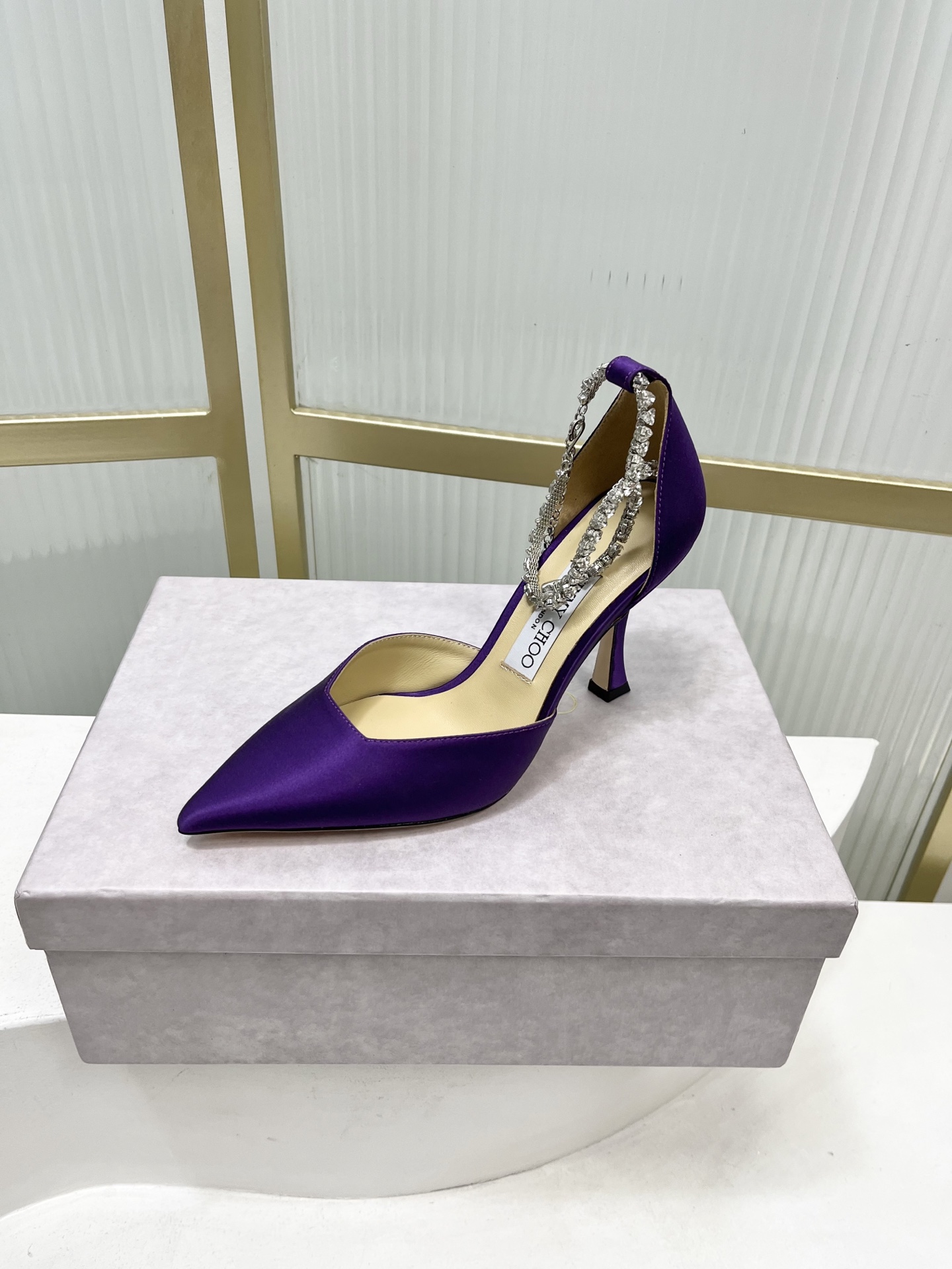 Jimmy Choo Jimmy Cho* JC吉米周新款蝴蝶结钻链真丝绸缎高跟鞋两穿中空尖头凉鞋