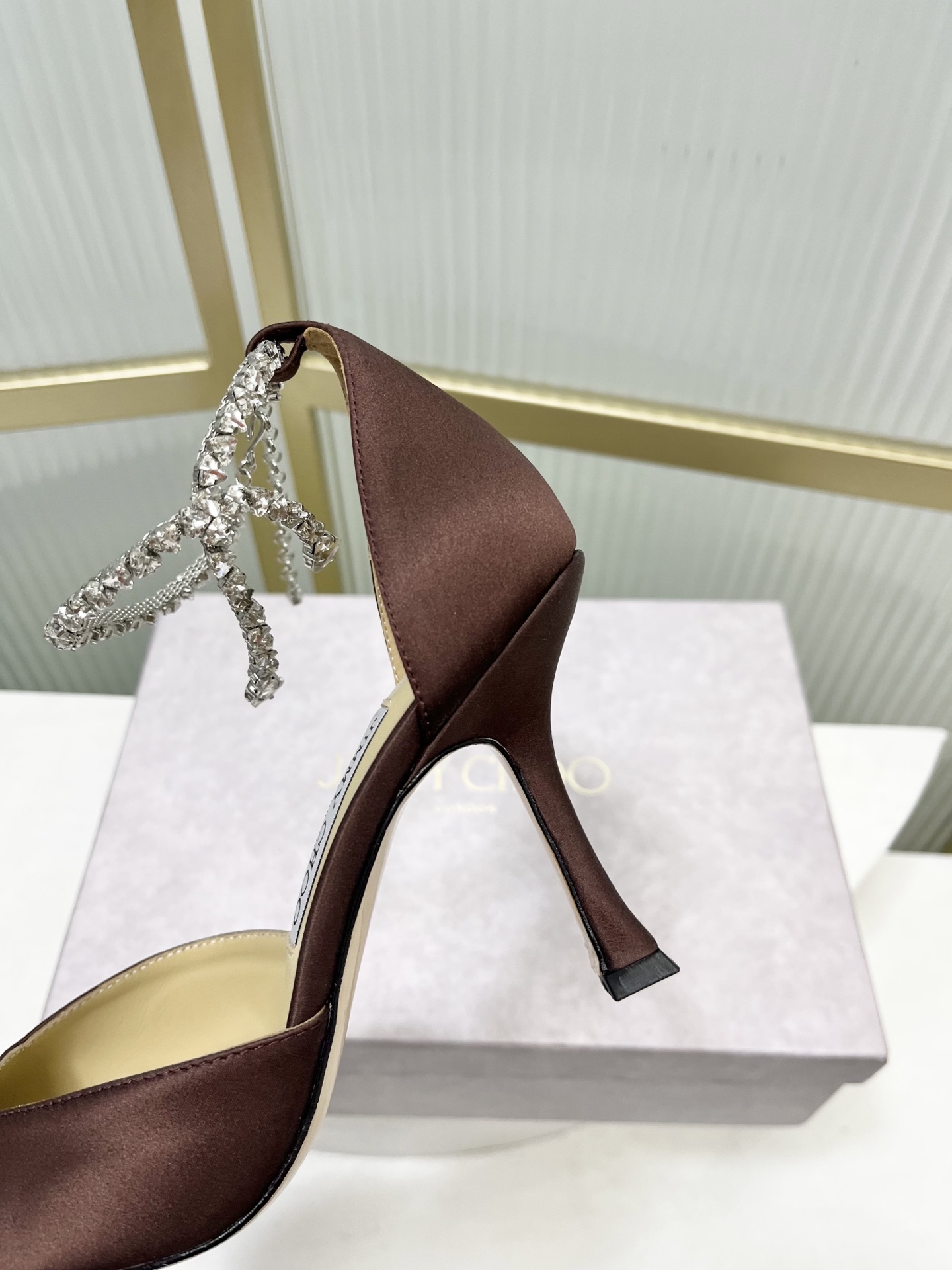 Jimmy Choo Jimmy Cho* JC吉米周新款蝴蝶结钻链真丝绸缎高跟鞋两穿中空尖头凉鞋