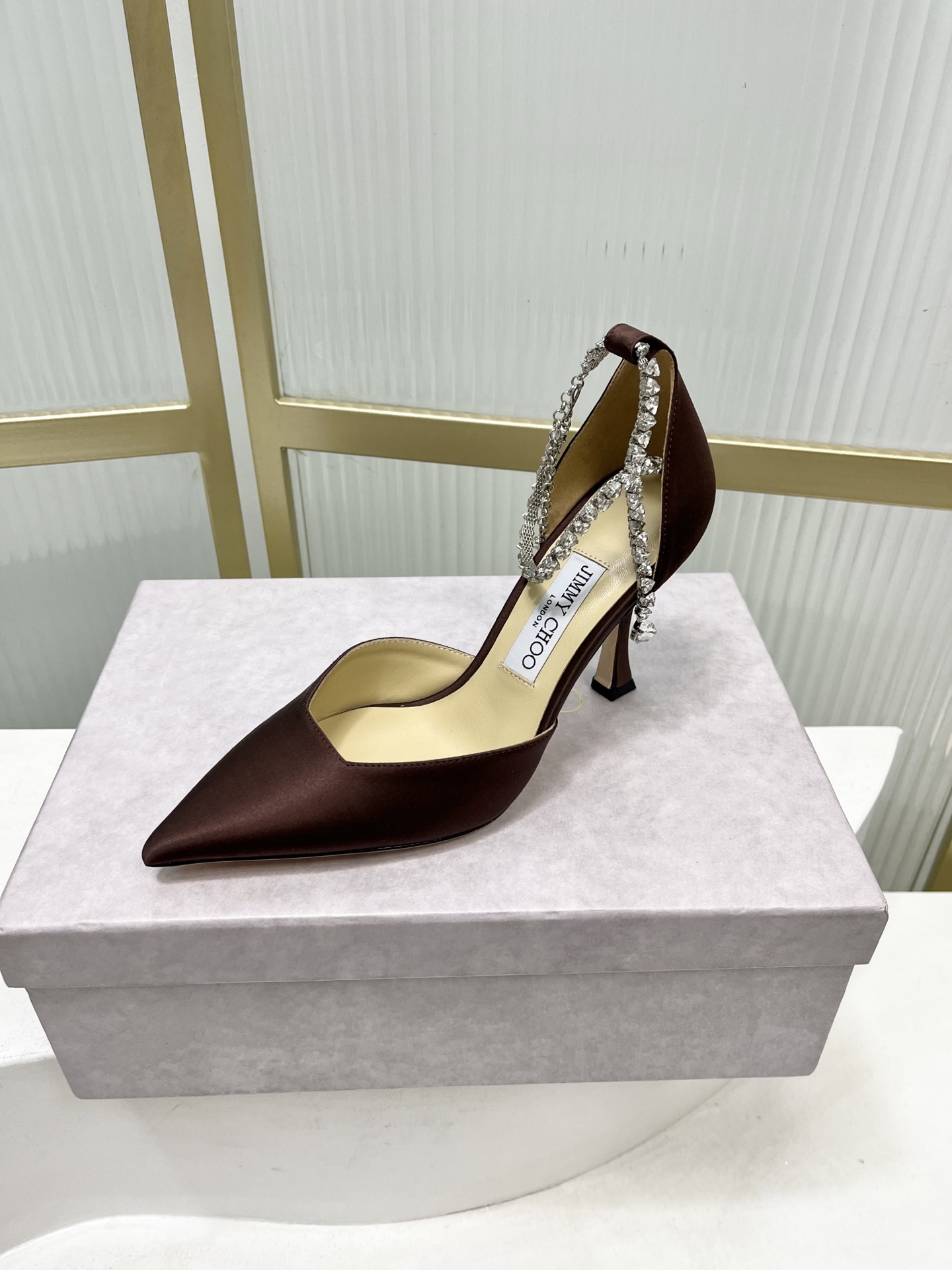 Jimmy Choo Jimmy Cho* JC吉米周新款蝴蝶结钻链真丝绸缎高跟鞋两穿中空尖头凉鞋
