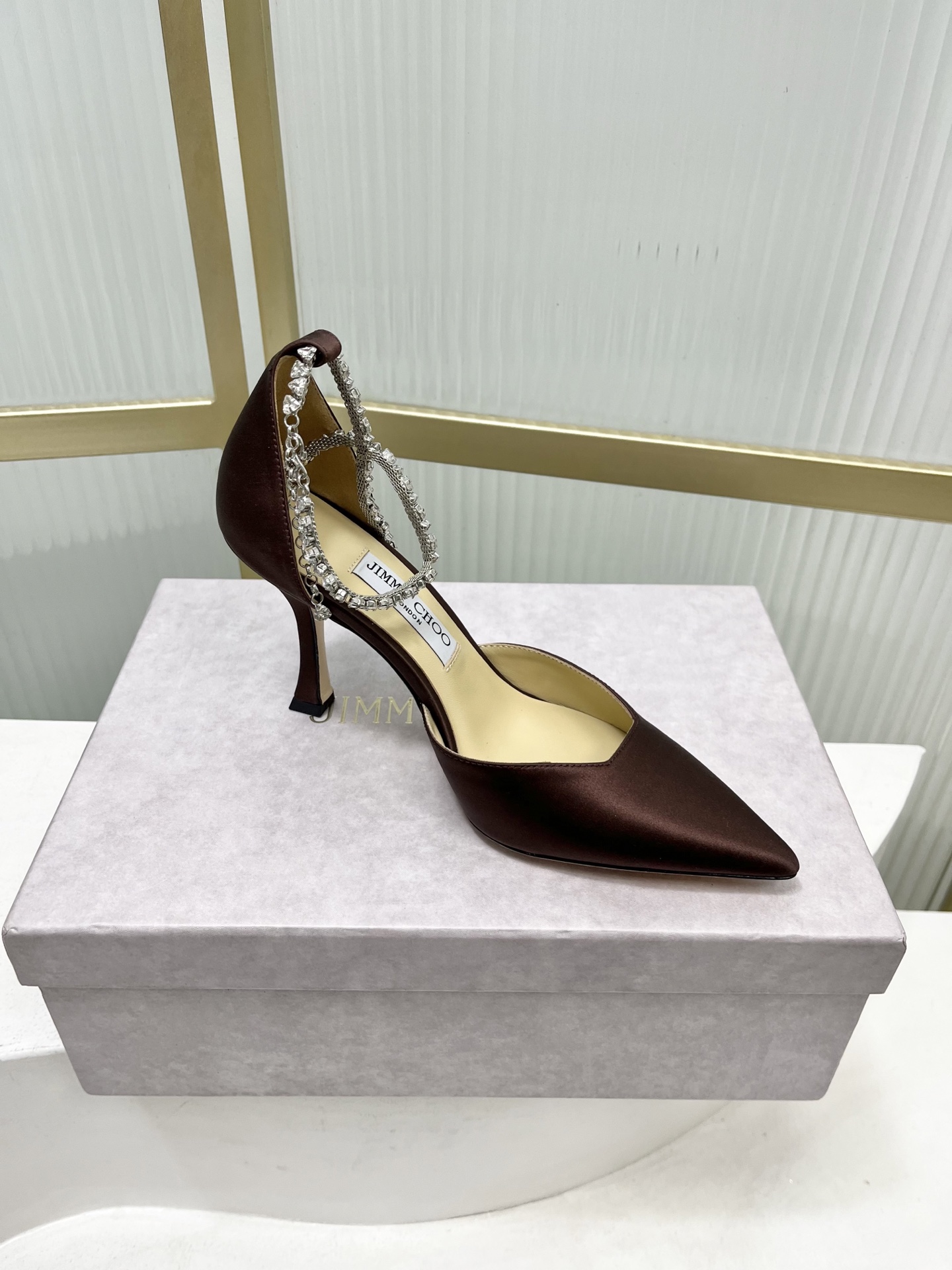 Jimmy Choo Jimmy Cho* JC吉米周新款蝴蝶结钻链真丝绸缎高跟鞋两穿中空尖头凉鞋