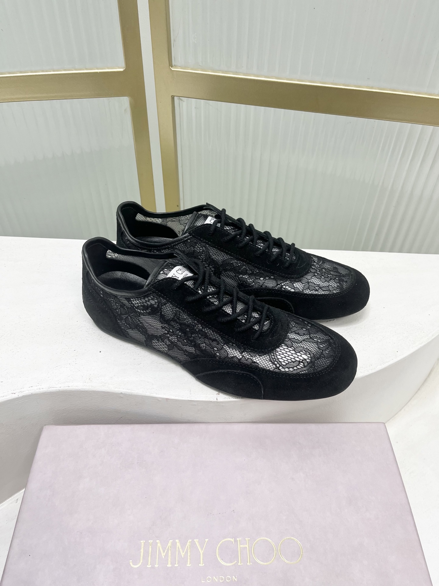 Jimmy Choo Jimmy Cho*jc吉米周26早春新款镂空蕾丝休闲鞋德训鞋
