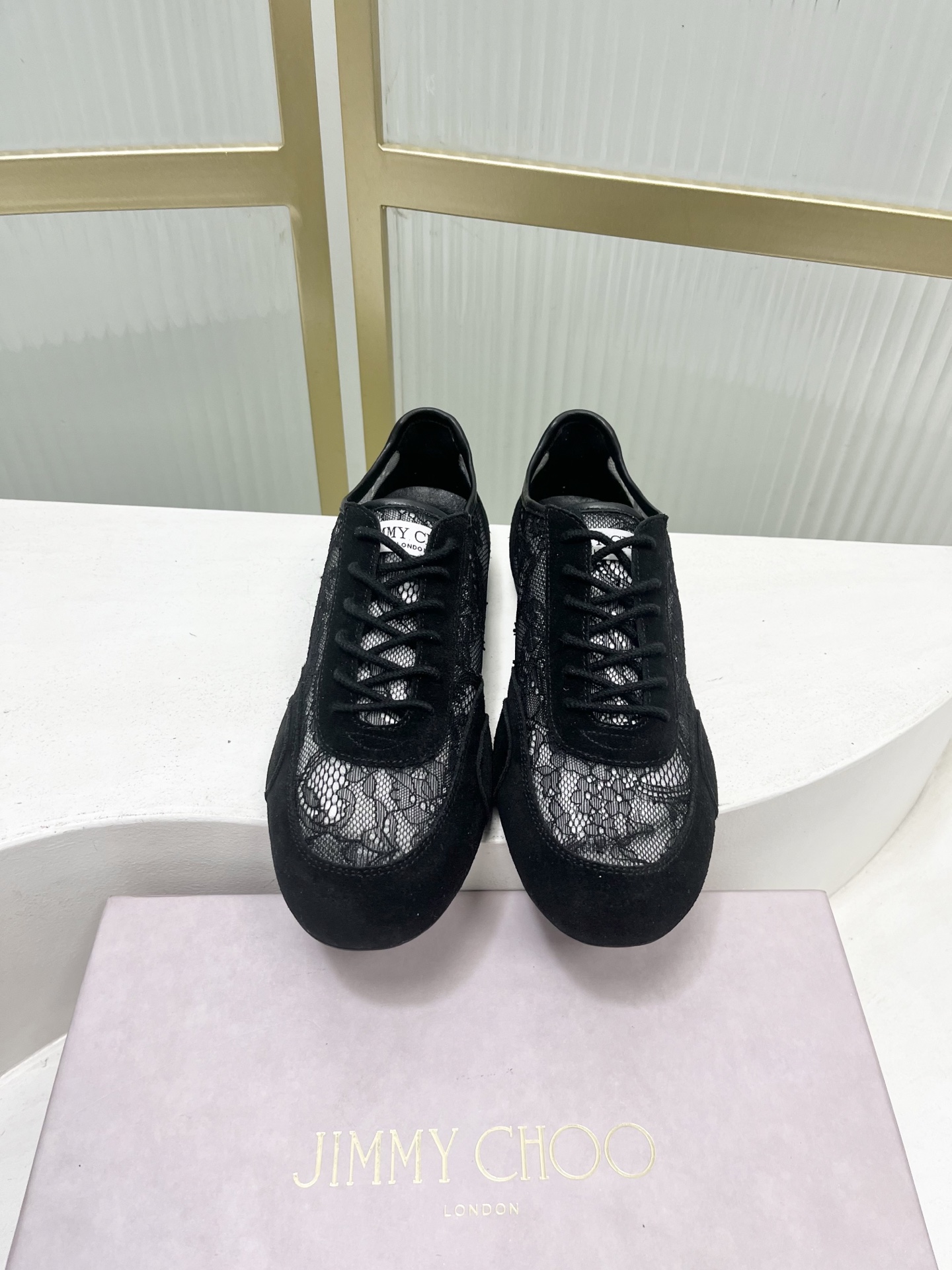 Jimmy Choo Jimmy Cho*jc吉米周26早春新款镂空蕾丝休闲鞋德训鞋