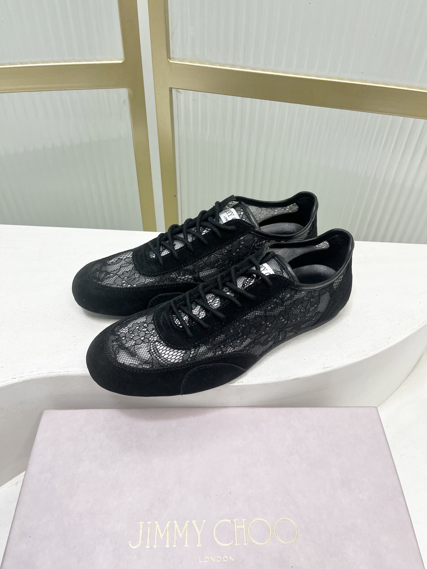 Jimmy Choo Jimmy Cho*jc吉米周26早春新款镂空蕾丝休闲鞋德训鞋