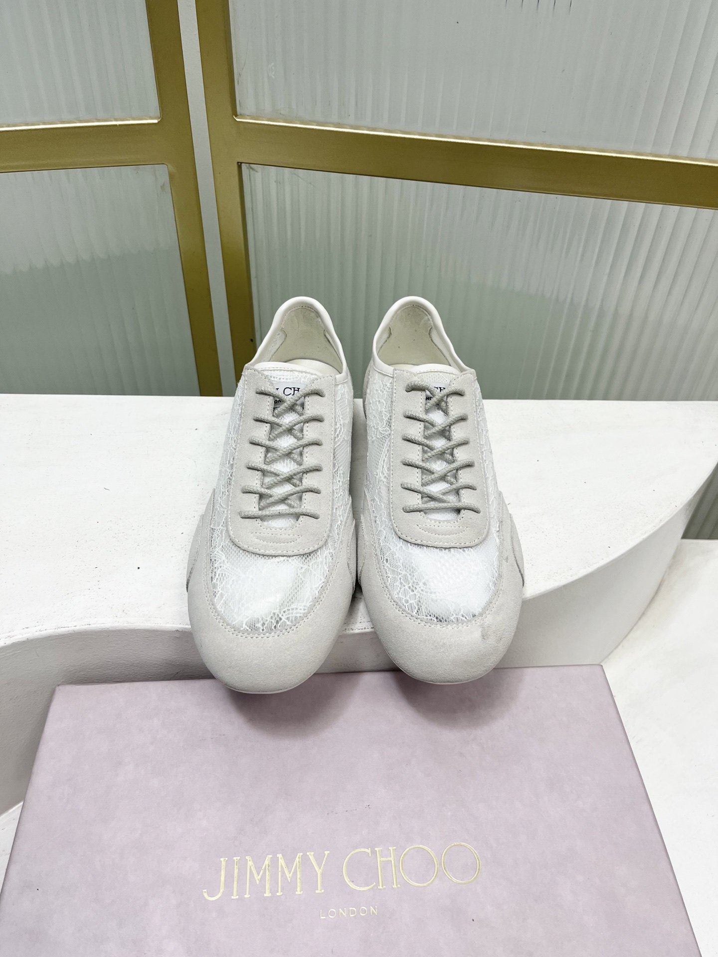 Jimmy Choo Jimmy Cho*jc吉米周26早春新款镂空蕾丝休闲鞋德训鞋