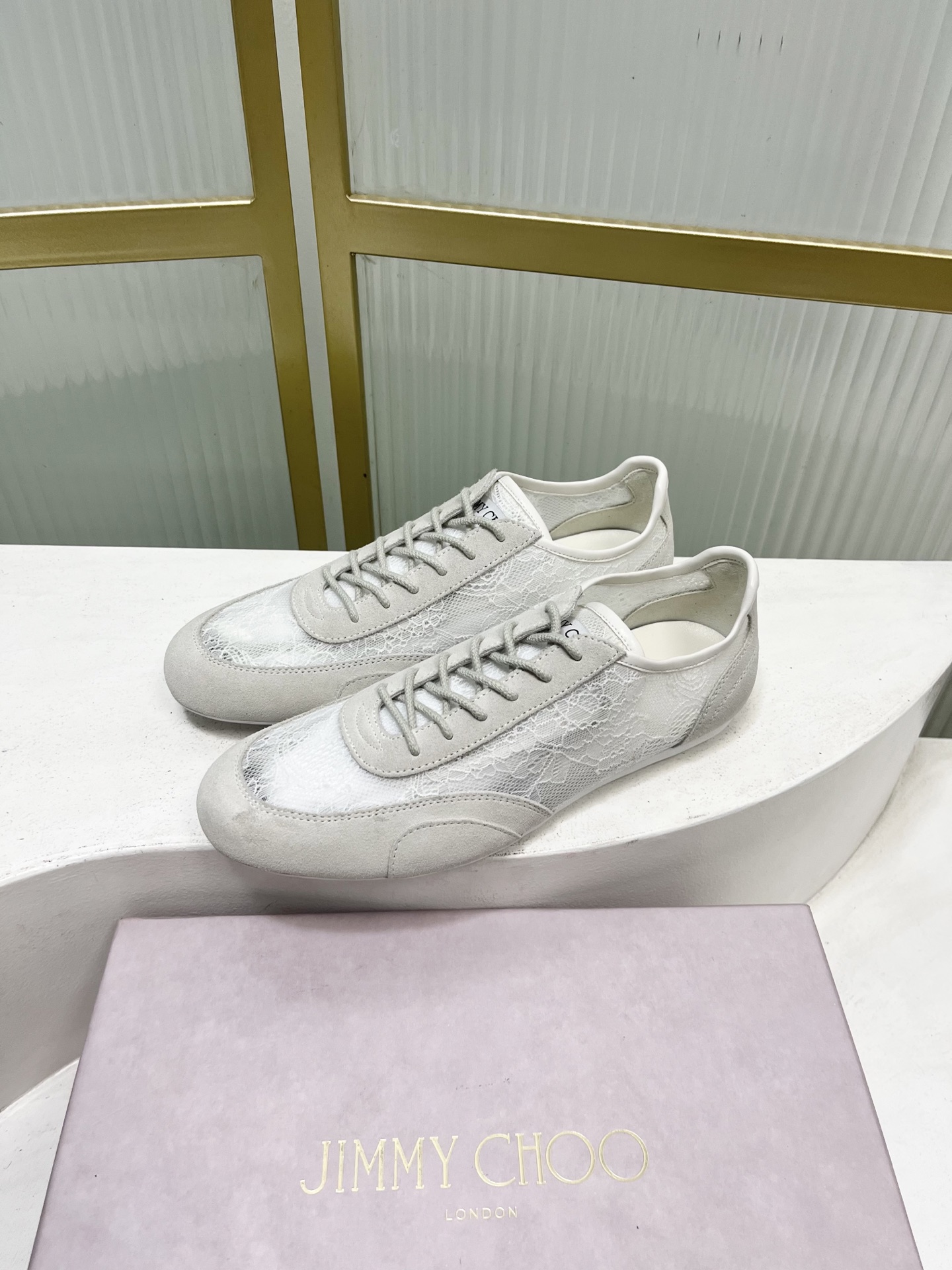 Jimmy Choo Jimmy Cho*jc吉米周26早春新款镂空蕾丝休闲鞋德训鞋