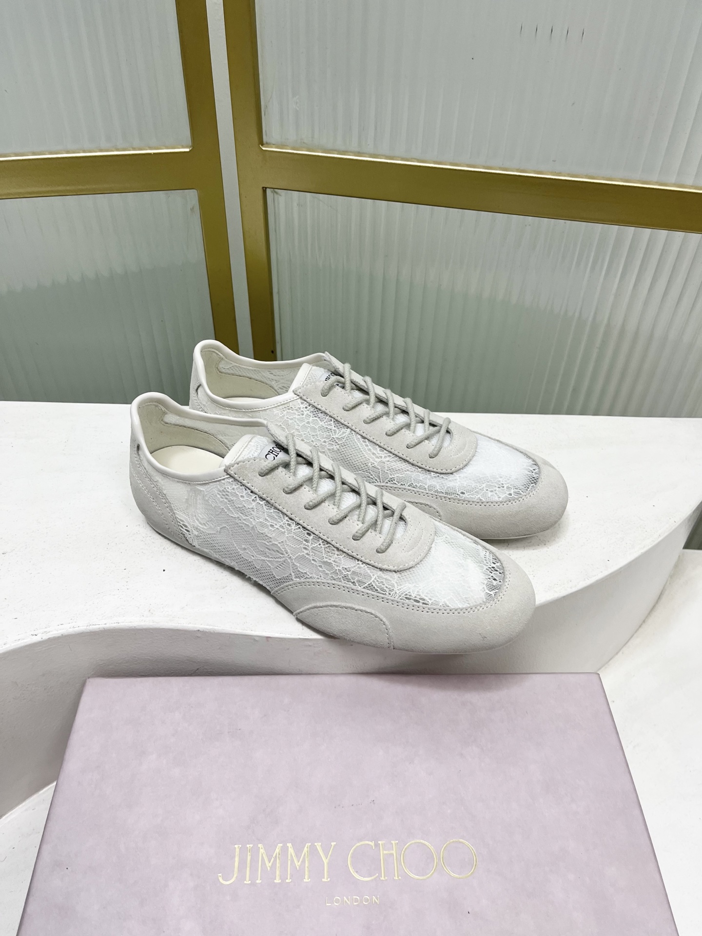 Jimmy Choo Jimmy Cho*jc吉米周26早春新款镂空蕾丝休闲鞋德训鞋