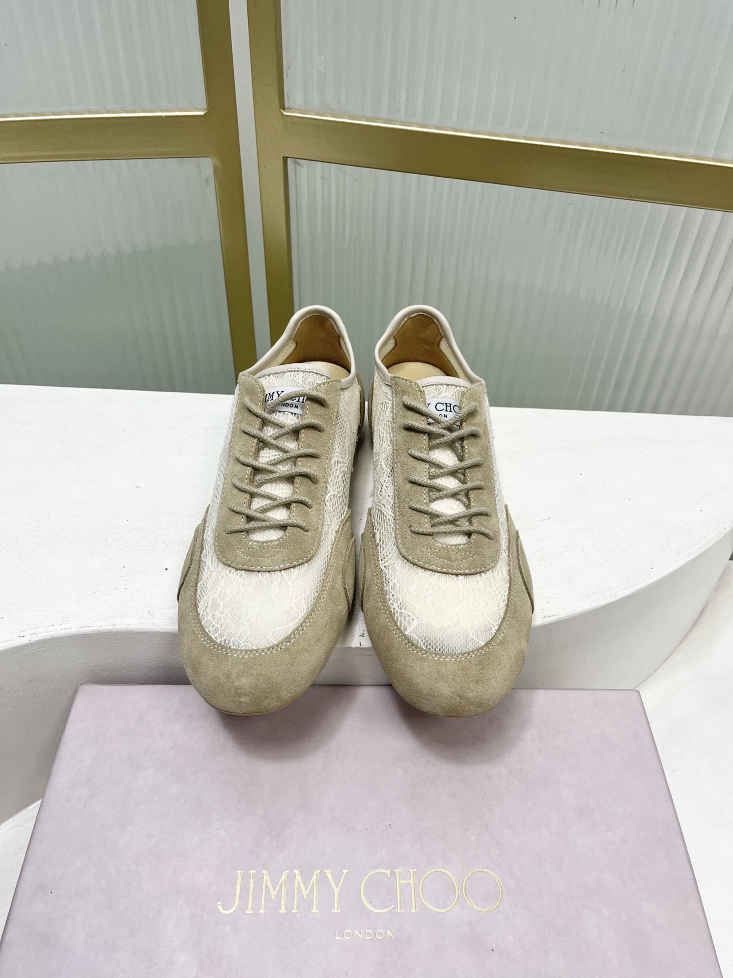 Jimmy Choo Jimmy Cho*jc吉米周26早春新款镂空蕾丝休闲鞋德训鞋