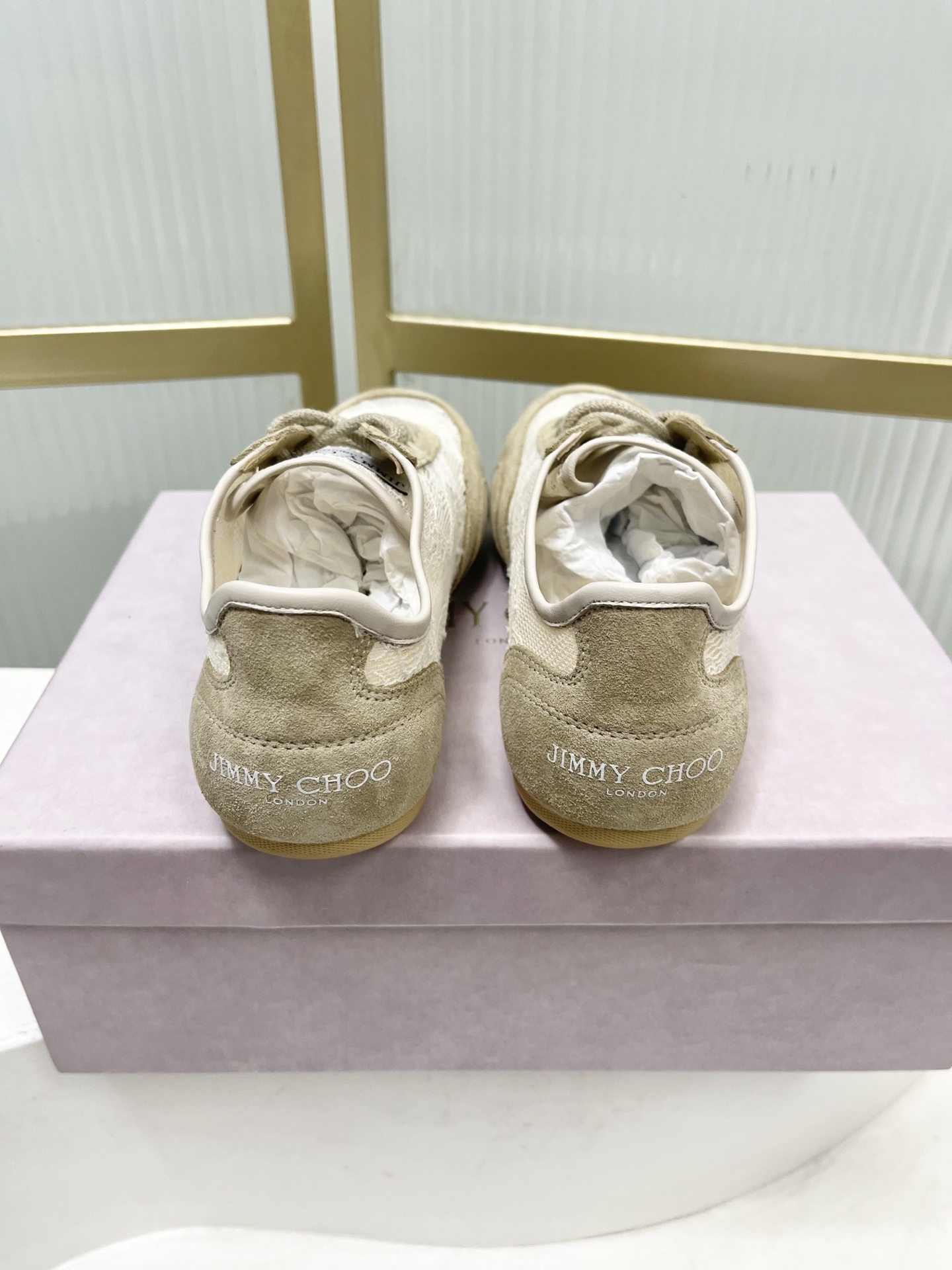 Jimmy Choo Jimmy Cho*jc吉米周26早春新款镂空蕾丝休闲鞋德训鞋