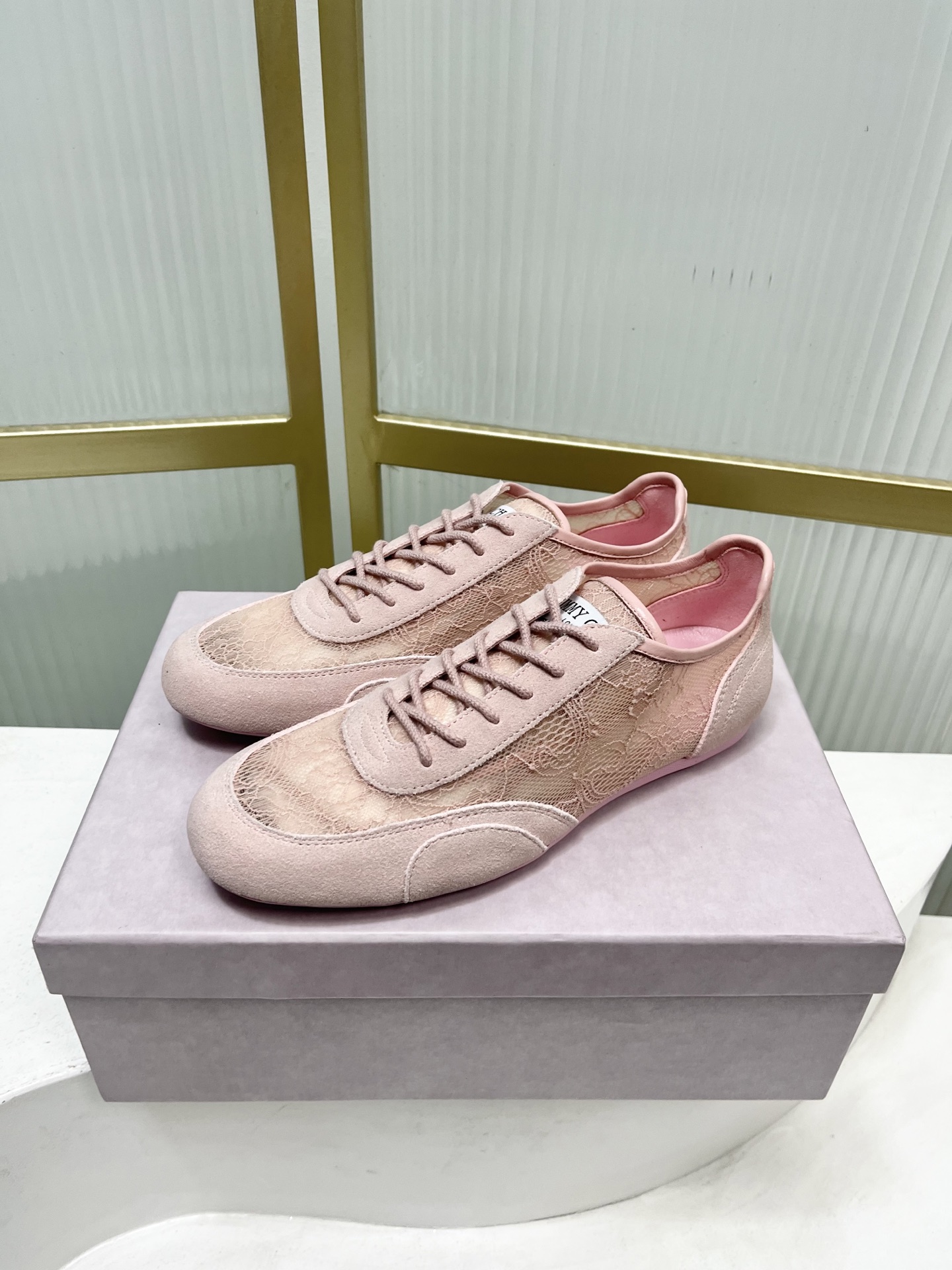 Jimmy Choo Jimmy Cho*jc吉米周26早春新款镂空蕾丝休闲鞋德训鞋
