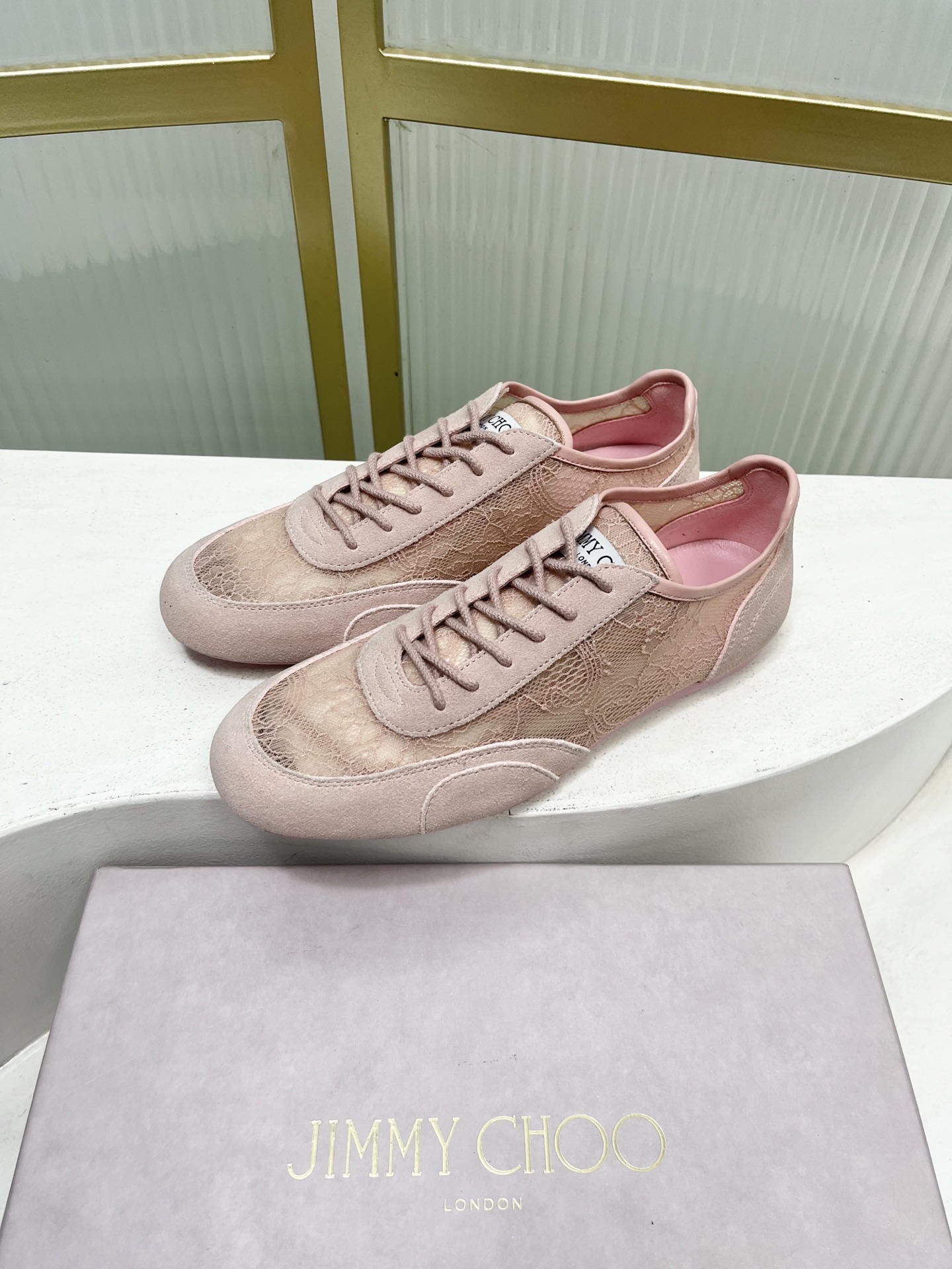 Jimmy Choo Jimmy Cho*jc吉米周26早春新款镂空蕾丝休闲鞋德训鞋