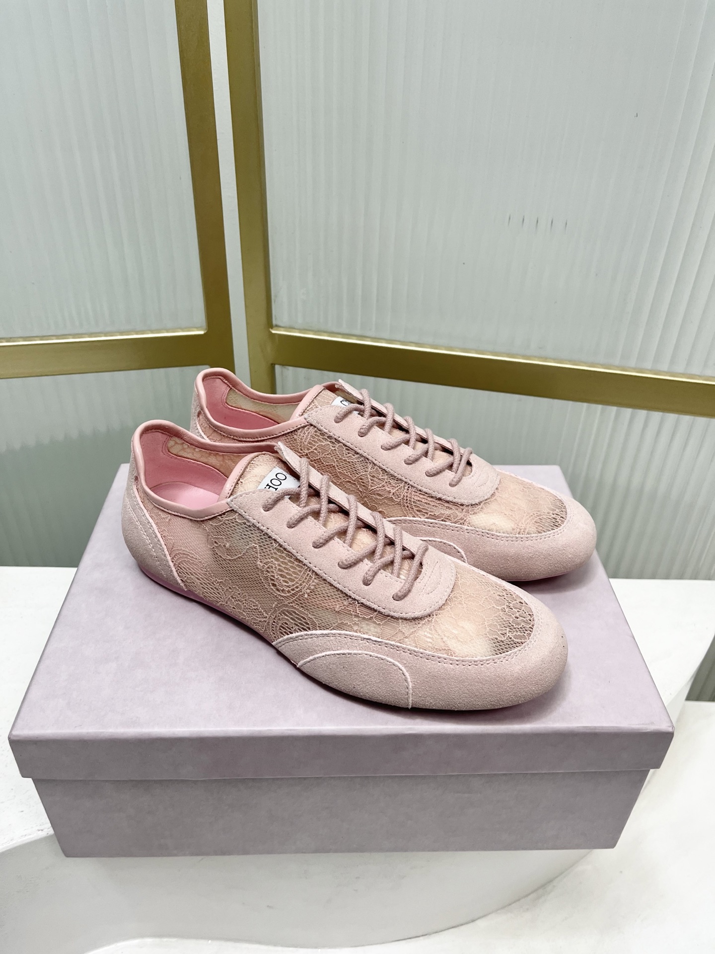 Jimmy Choo Jimmy Cho*jc吉米周26早春新款镂空蕾丝休闲鞋德训鞋
