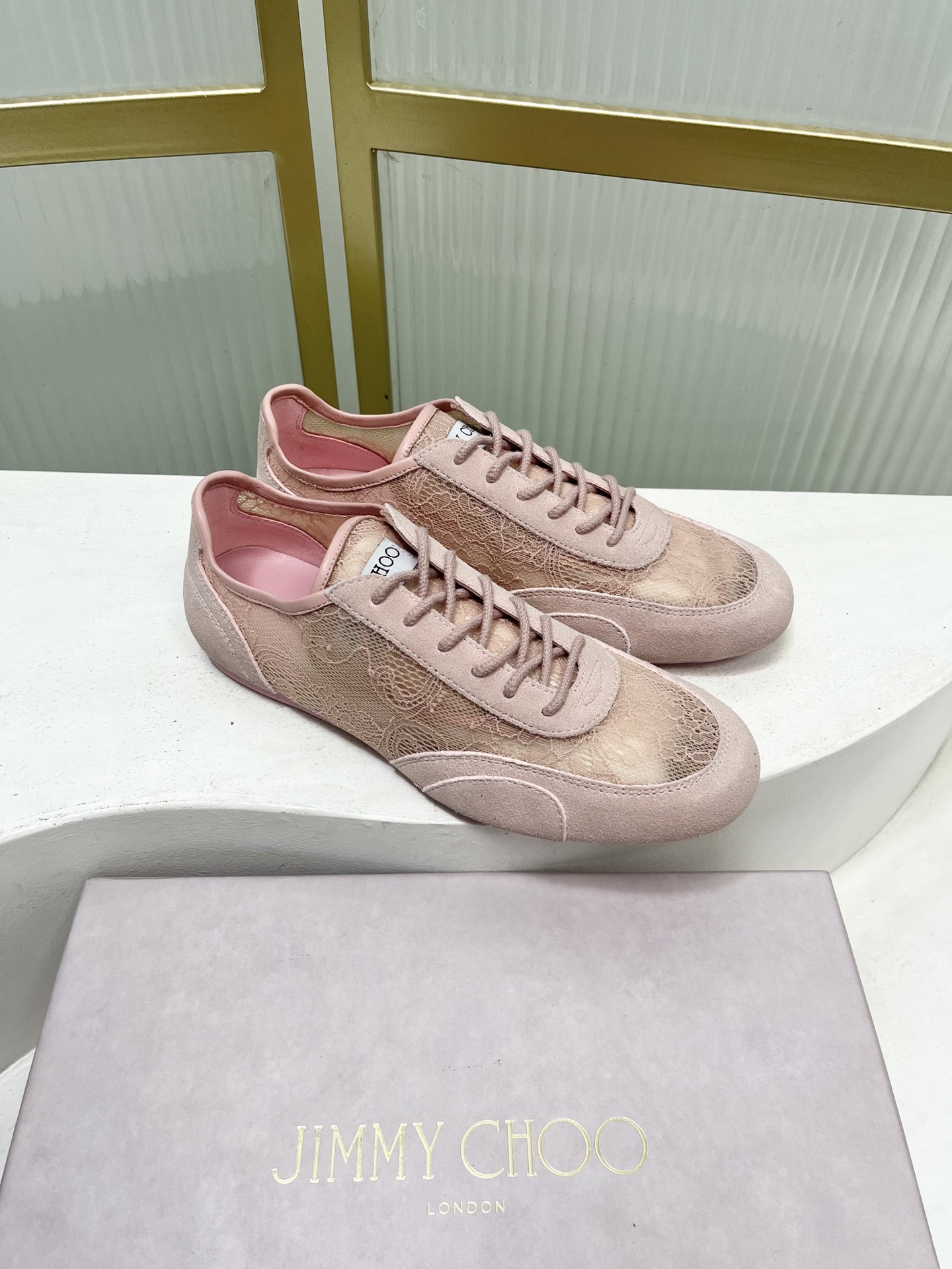 Jimmy Choo Jimmy Cho*jc吉米周26早春新款镂空蕾丝休闲鞋德训鞋
