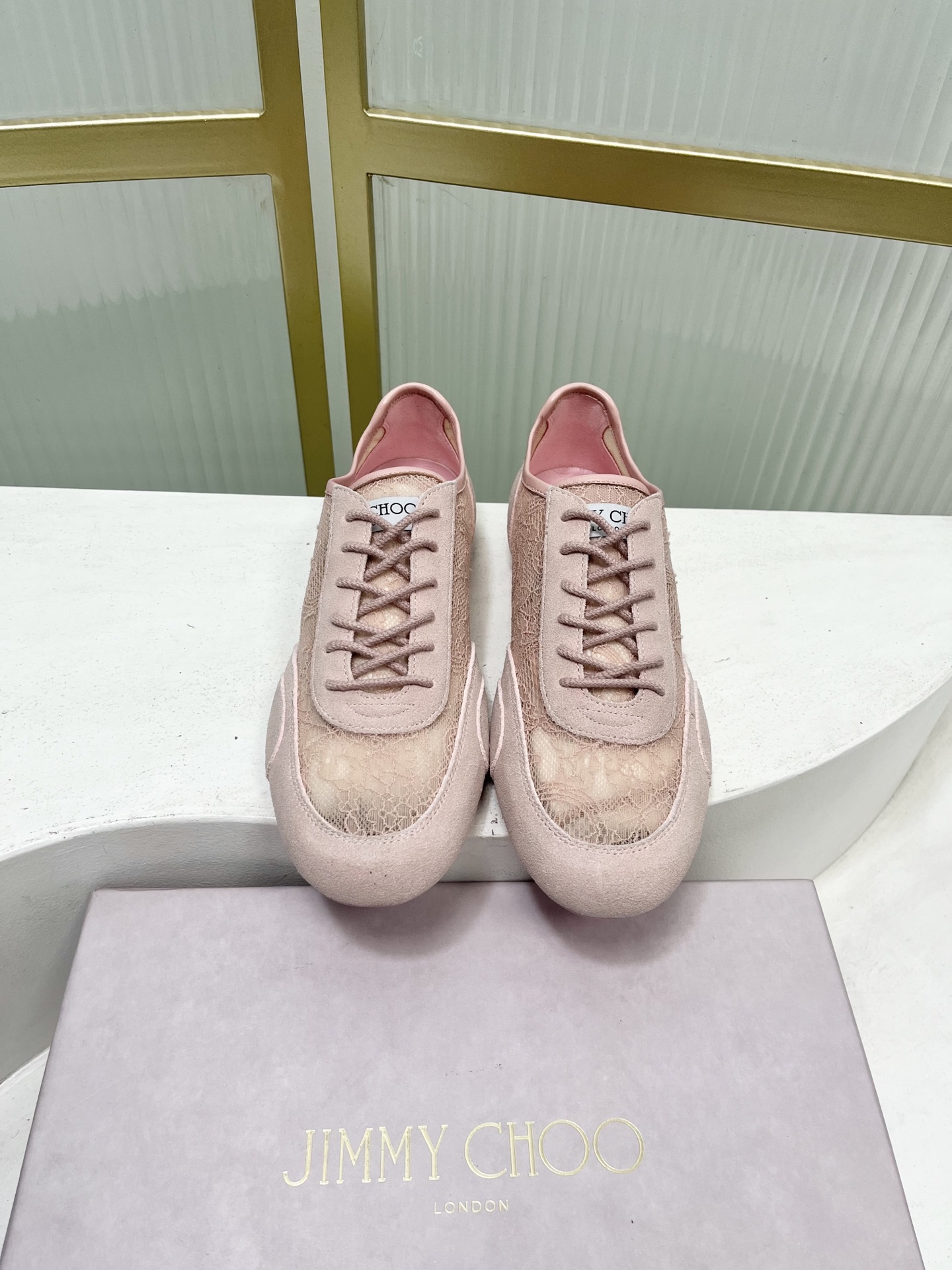 Jimmy Choo Jimmy Cho*jc吉米周26早春新款镂空蕾丝休闲鞋德训鞋