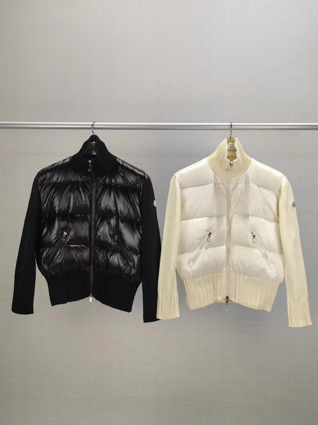 Moncler Clothing Coats & Jackets Down Jacket White Splicing Women Knitting Winter Collection