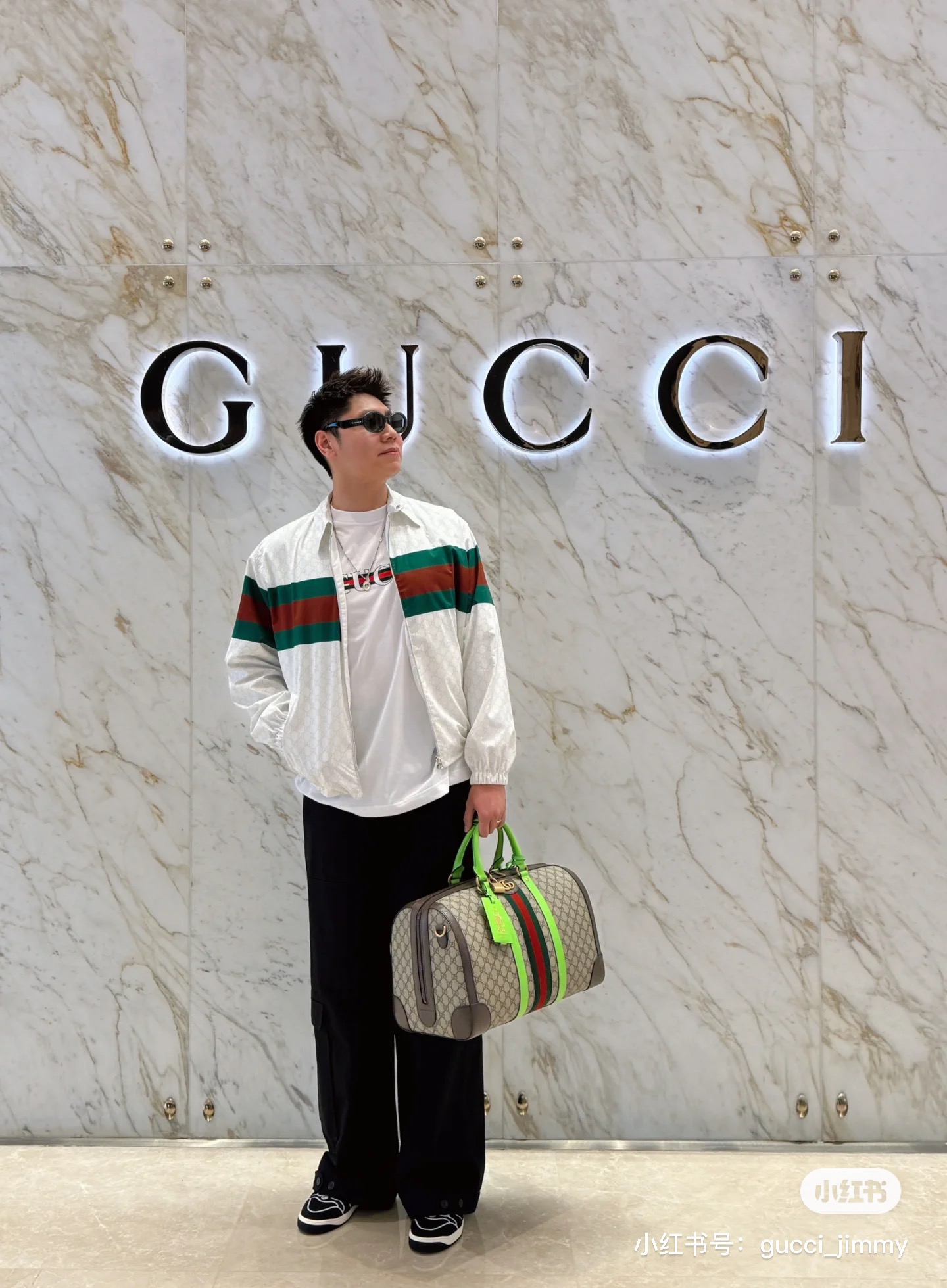 Gucci Clothing Coats & Jackets Pants & Trousers Green Red White Printing Unisex Cotton Spring Collection Casual