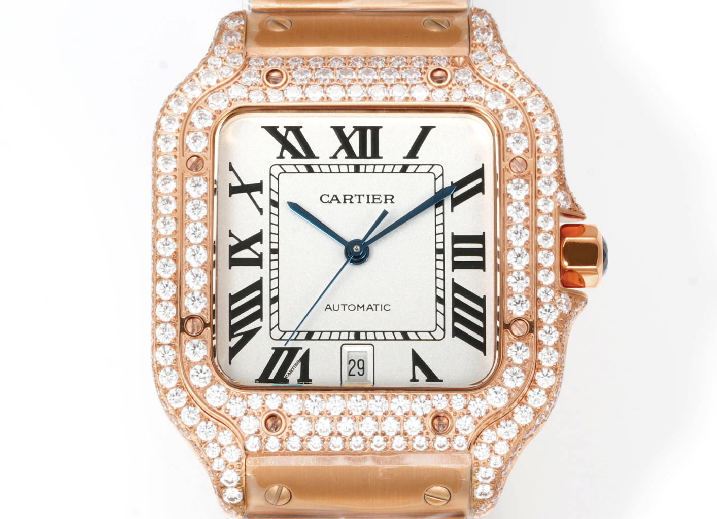 Cartier Santos de Cartier rose gold diamond-set case and bezel, green dial, rose gold bracelet 39.8mm Men's Automatic