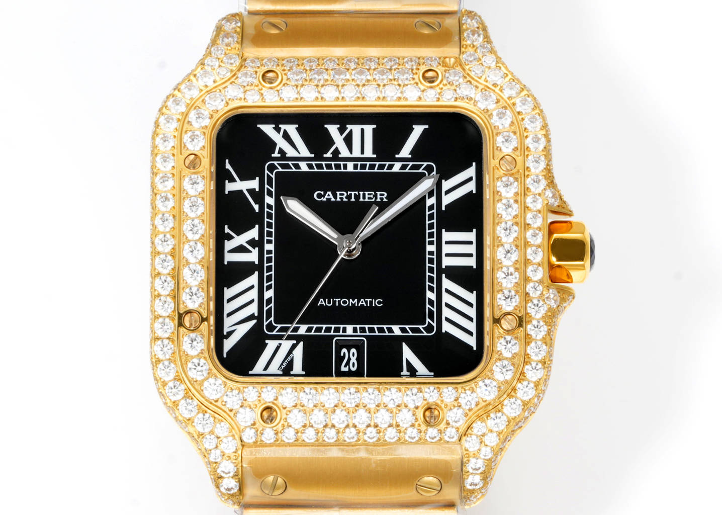 Cartier Santos 100 yellow gold diamond-set case and bezel, bronze dial, yellow gold bracelet 38mm Men's Automatic