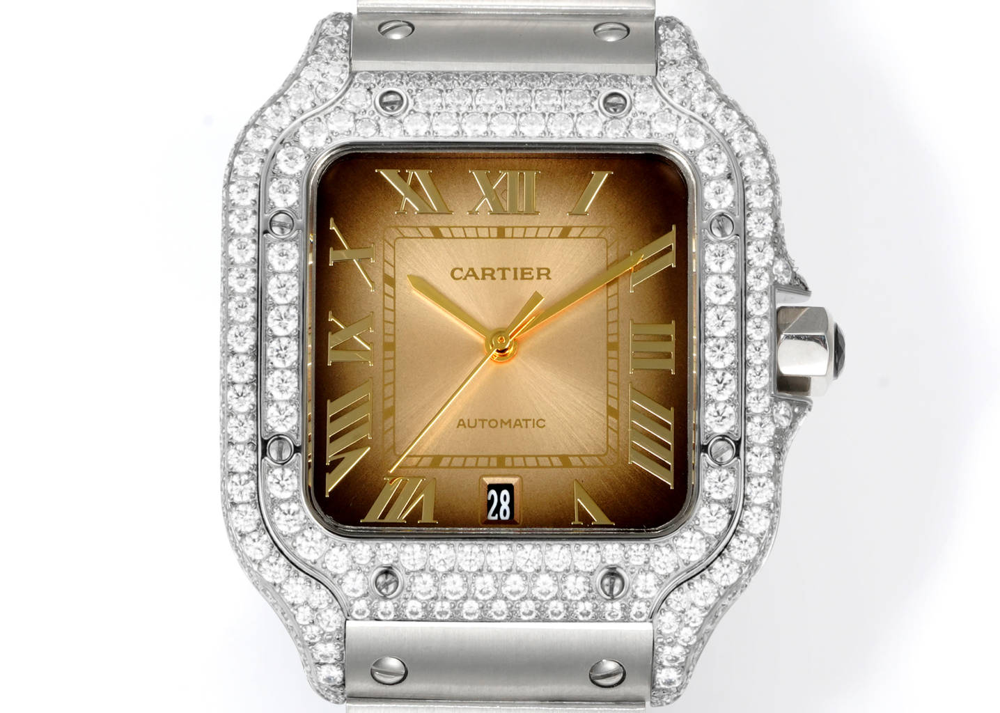Cartier Santos 100 Automatic Date stainless steel case and bracelet, diamond-set bezel, black dial 38mm Men's Automatic
