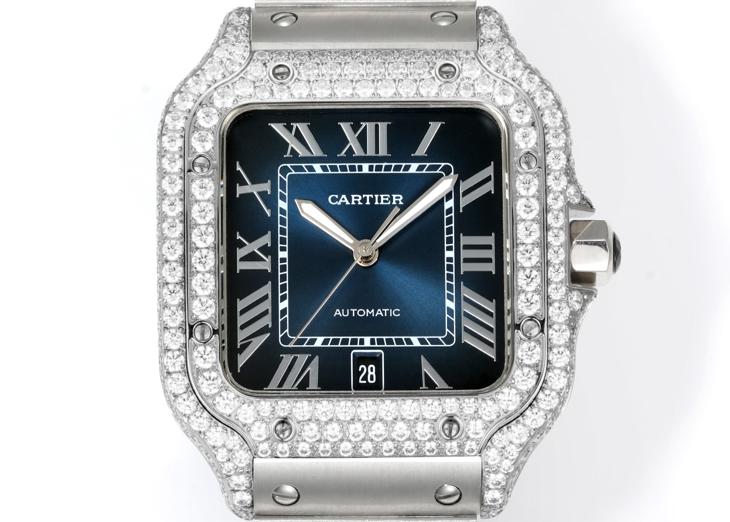 Cartier Santos de Cartier Medium stainless steel diamond-set case and bezel, brown gradient dial, stainless steel bracelet 35mm Unisex Automatic