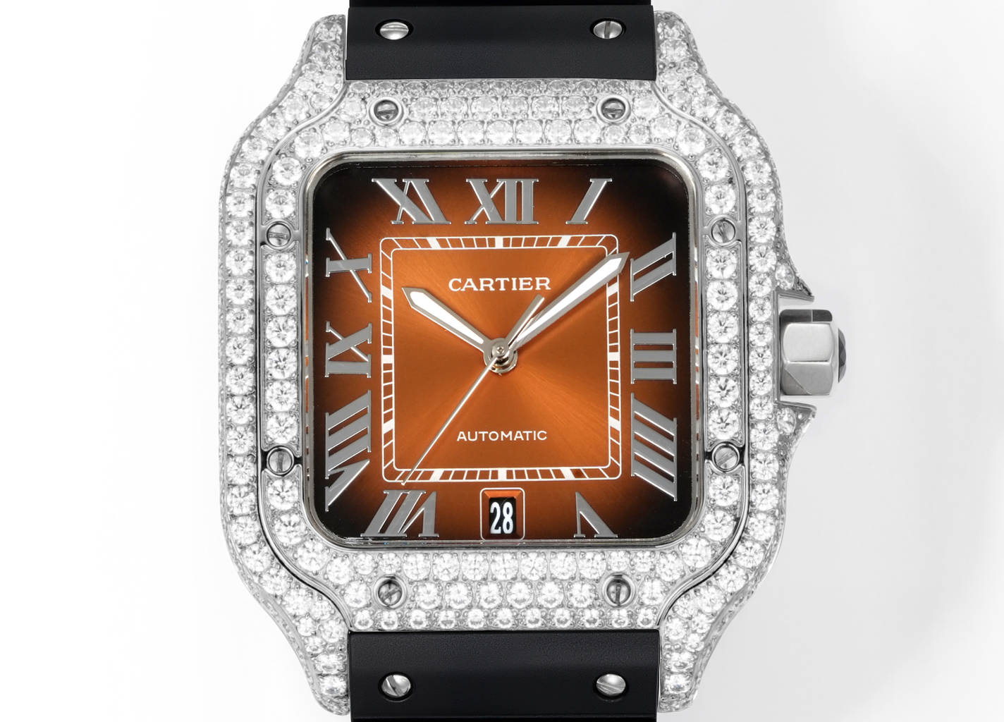 Cartier Santos de Cartier white gold diamond-set case and bezel, blue dial, blue rubber strap 39.8mm Men's Automatic