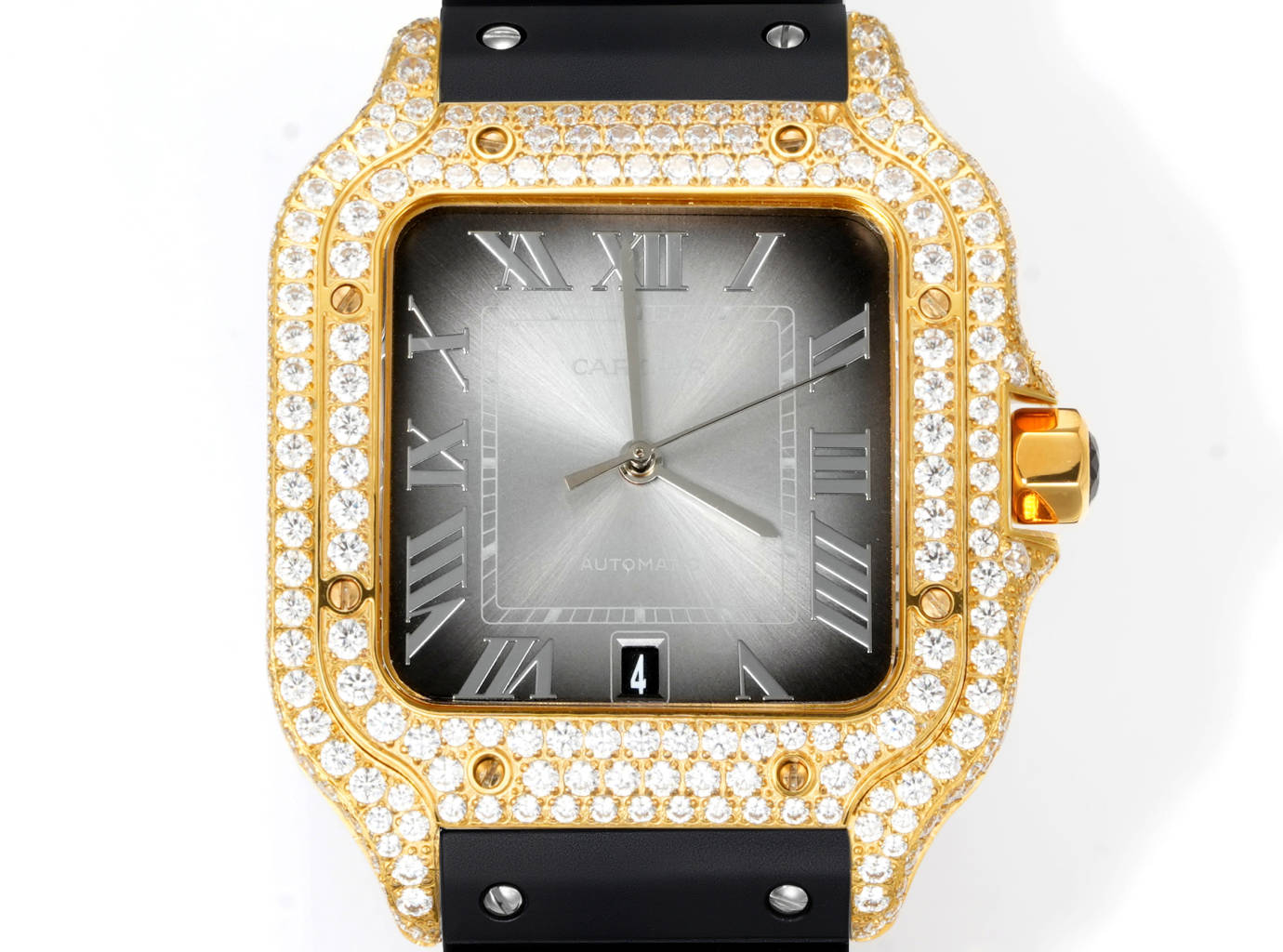 Cartier Santos de Cartier Large Model yellow gold diamond-set case and bezel, silver dial, black rubber strap 39.8mm Men's Automatic