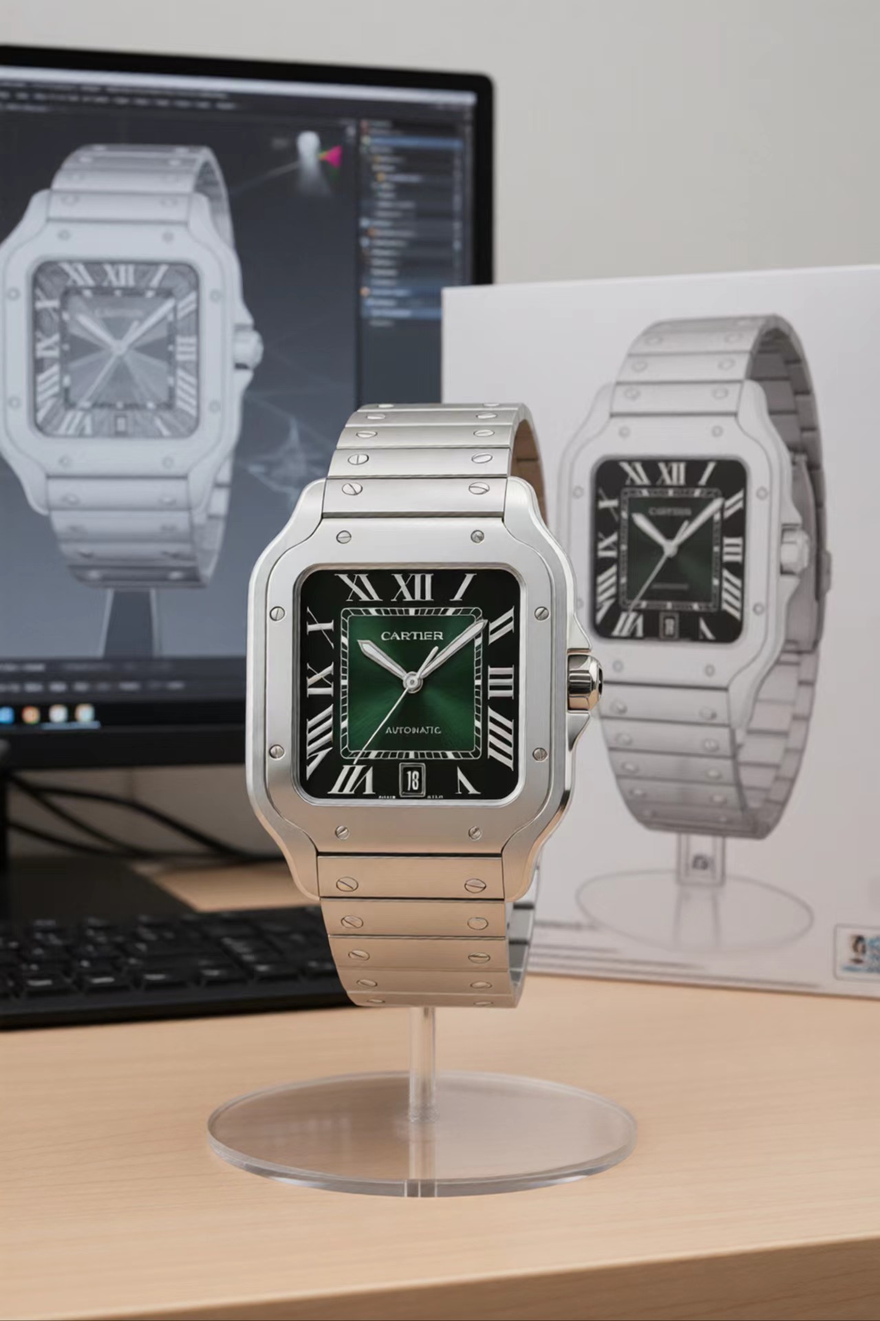 Cartier Santos de Cartier Large Model brushed steel case and bezel, silver-white dial, steel bracelet 39.8mm Men's Automatic
