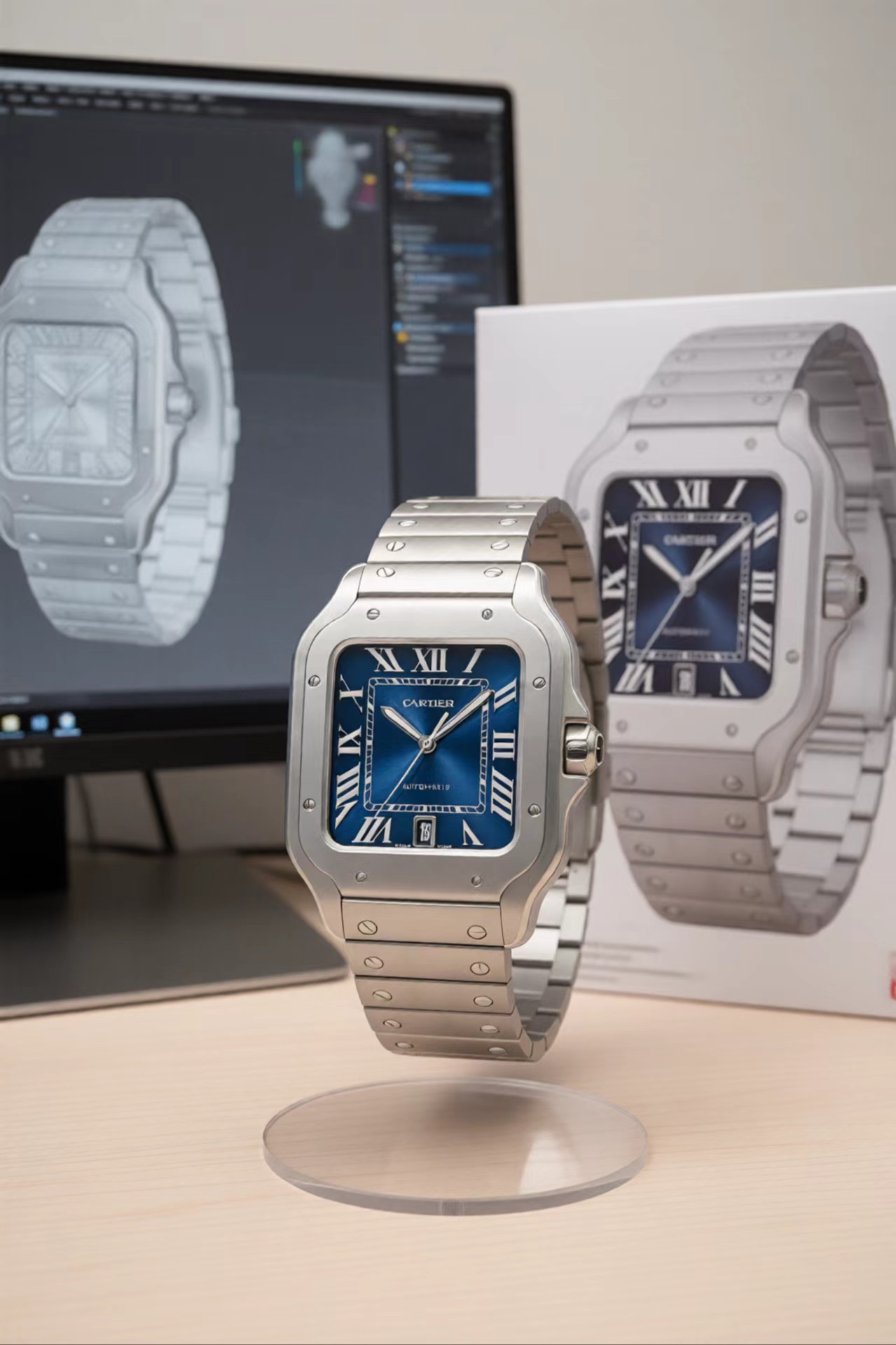 Cartier Santos de Cartier Large Model brushed steel case and bezel, silver-white dial, steel bracelet 39.8mm Men's Automatic