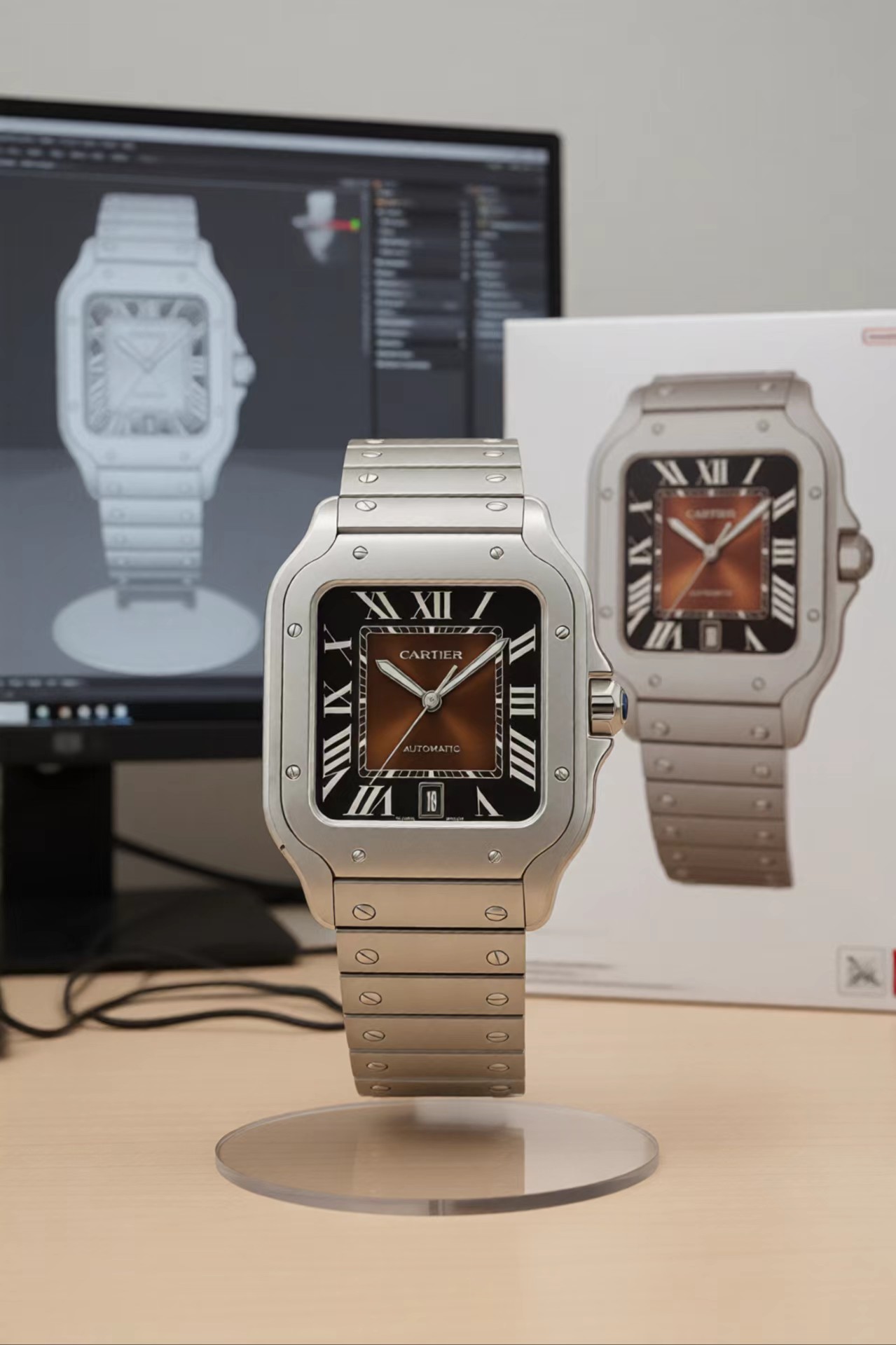 Cartier Santos de Cartier Large Model brushed steel case and bezel, silver-white dial, steel bracelet 39.8mm Men's Automatic