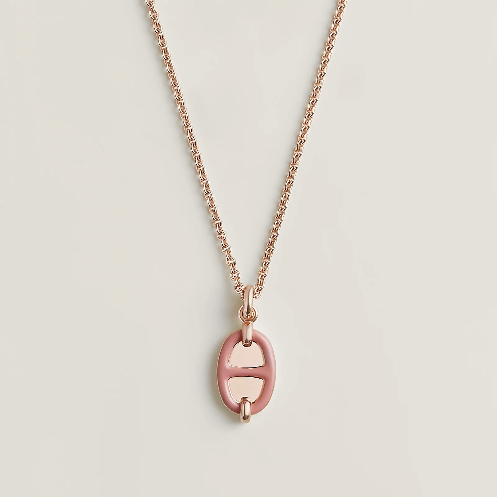 Hermès 爱马仕Mini Maillon靓丽玫瑰粉猪鼻子项链到货、玫瑰金、白金色、黄金色