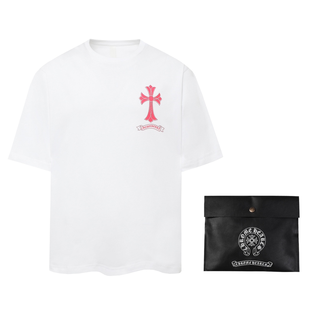 Chrome Hearts Vêtements T-Shirt Noir Imprimé Coton Double fil de coton Manches courtes