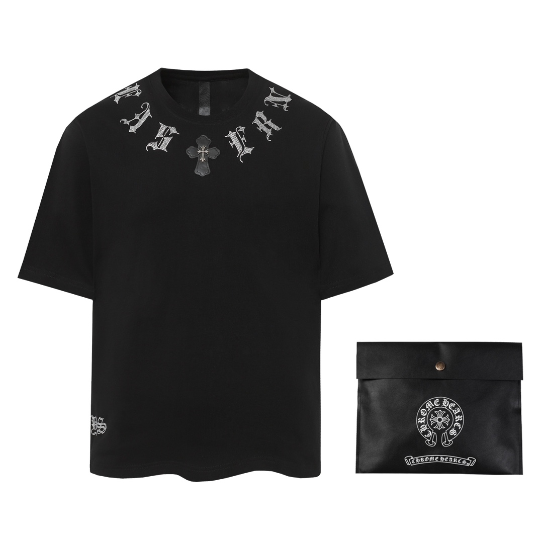 Chrome Hearts Impeccable
 Vêtements T-Shirt Noir Couture Coton Double fil de coton Manches courtes