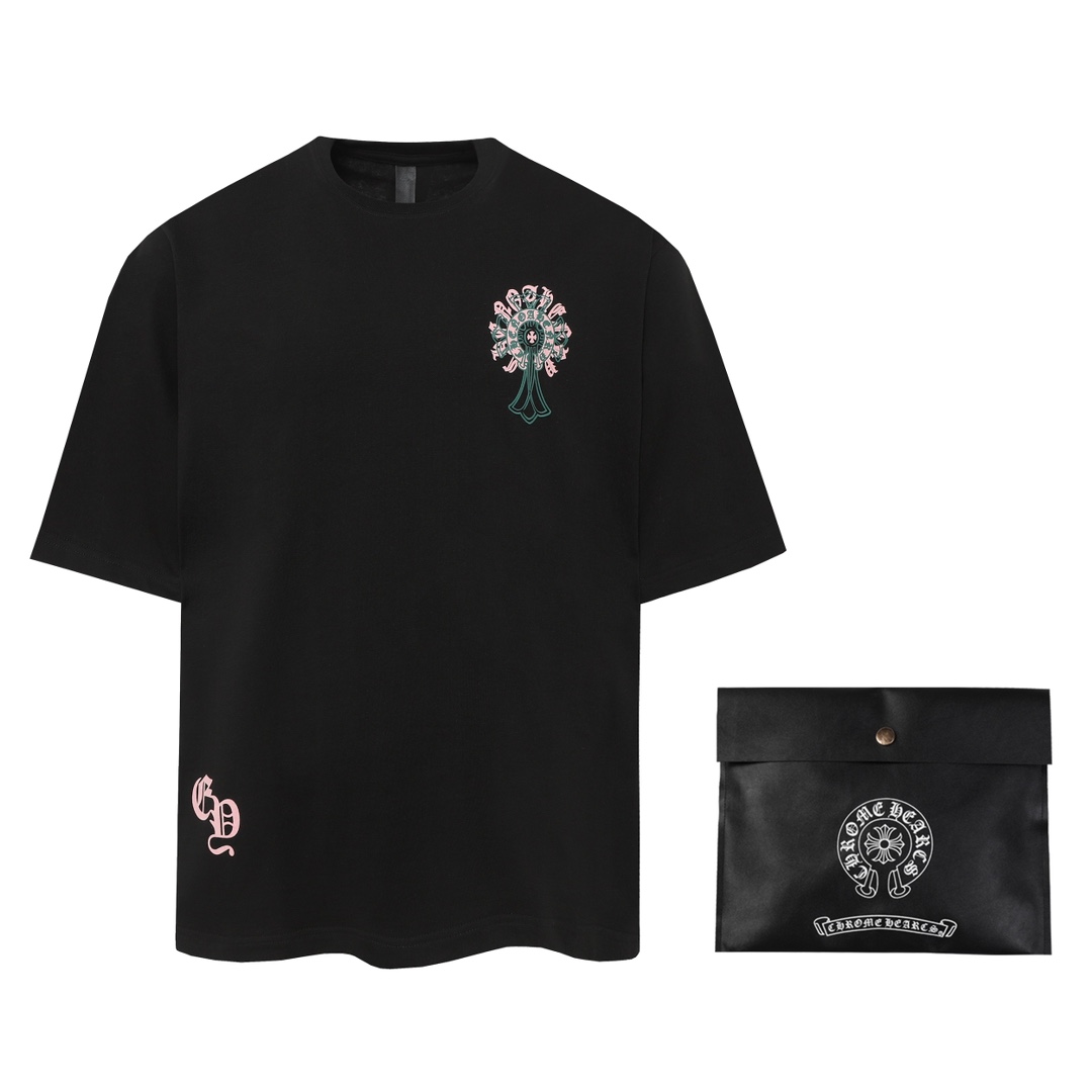 Chrome Hearts Vêtements T-Shirt Noir Couture Coton Double fil de coton Manches courtes