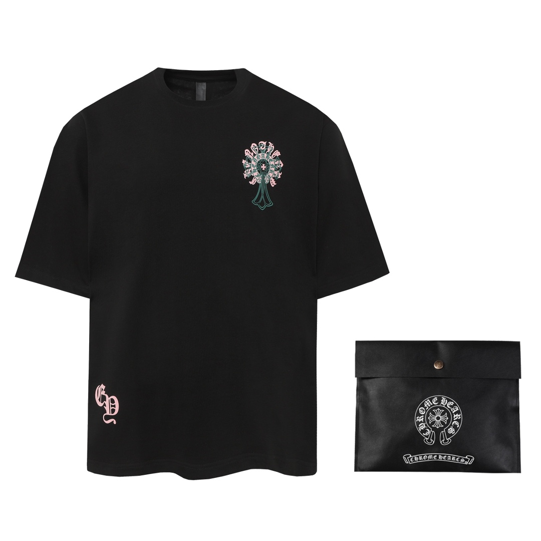 Chrome Hearts Kleding T-Shirt Zwart Naaien Katoen Dubbele garens katoen Korte mouw