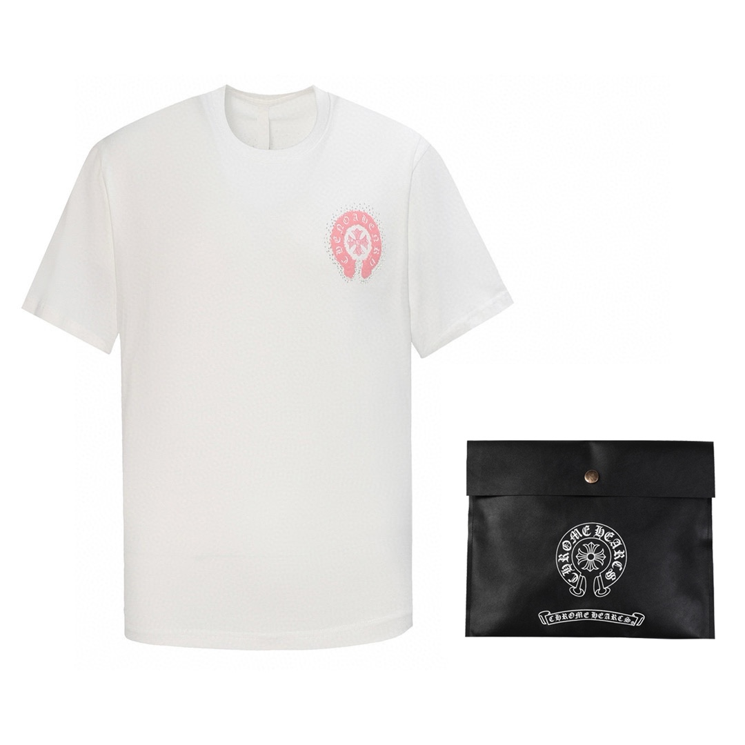 Chrome Hearts Vêtements T-Shirt Noir Imprimé Coton Double fil de coton Manches courtes