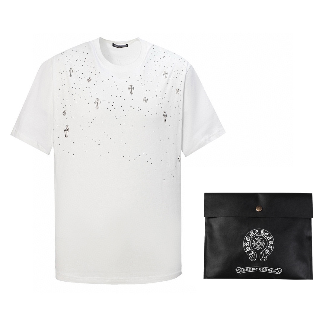 Chrome Hearts Vêtements T-Shirt Noir Couture Coton Double fil de coton Manches courtes