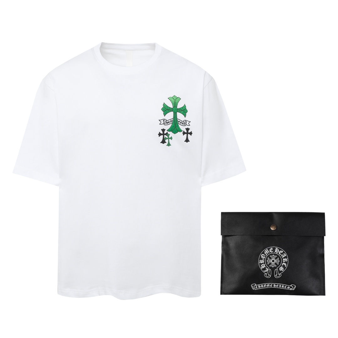 Chrome Hearts Vêtements T-Shirt Noir Couleur rose Couture Coton Double fil de coton Manches courtes