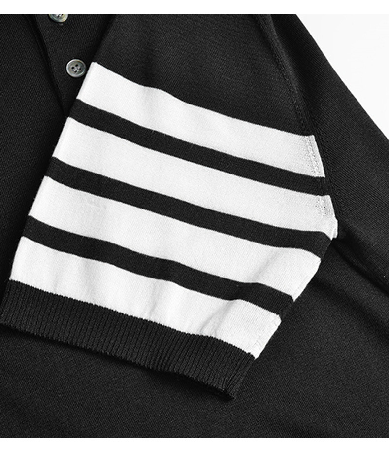 P115 THOM BROWNE  独家色系
TB针织羊毛混纺冰丝手感polo衫半袖四条杠条纹夏季经典款
毛料高支薄款透气舒适高柔软度 袖口下摆纹路清晰 高清还原细节
采用定织羊毛混纺高支混纺而成  生产采用进口针织设备织成 针距细密 走线整齐 
毛料不起球不掉色  开叉处采用贝壳扣
意大利制造高品质版本 

发货三标齐 +男女同款
尺码：01234
颜色：白色黑色浅灰