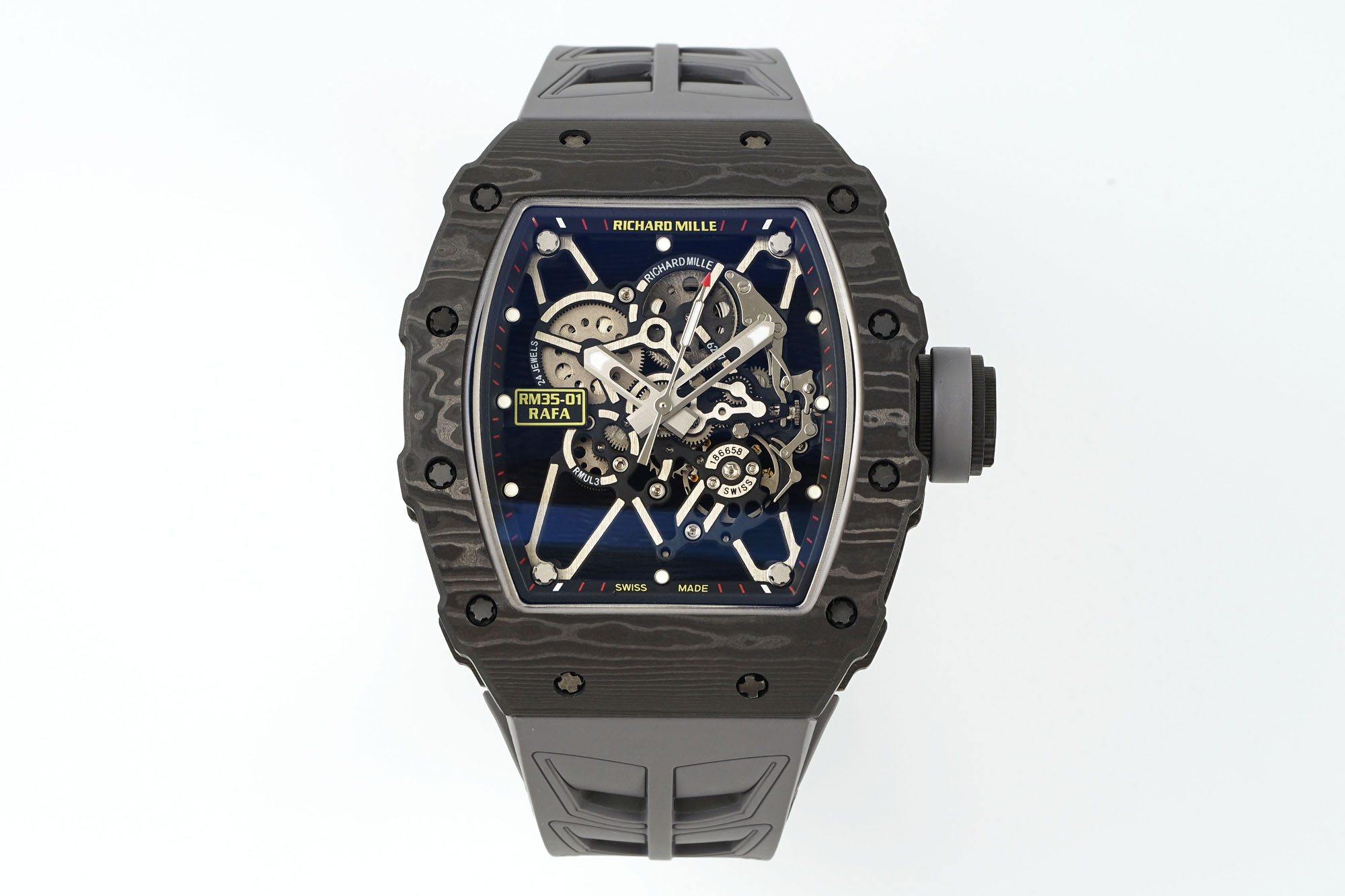 NO:383987,Shark Fin Band Arrival [Fist]『New Factory-NEW Factory』【Ceil】RICHARD MILLE RM 35-01 RAFAEL NADAL Carbon Fiber Watch - As a billionaire's entry ticket (give a pair of cloth tape) 1 movement currently has the highest version of the movement in the market, exclusively developed the original RMUL3 hollow integrated movement, white gem shock absorber, after long-term testing, very high stability, the movement is polished in place, (original synchronous) 2 The case imported NTT original pattern carbon fiber is made of, lightweight model, weighing only 50g, the inner liner and the cover steel parts are made of titanium alloy material, CNC high precision processing, making the case perfect and seamless!  Really achieve original and authentic details. 3 Dial: hollow dial with classic black and red track internal shadow to show the wrist. The watch is uniquely charming. 4: The watch mirror adopts a high-curve sapphire mirror double, and double-sided electroplating high-transmissive film, which has anti-glare effect, clear and exquisite. 5: The strap is natural rubber strap and the braided Velcro strap selection, 6: The buckle is titanium alloy folding buckle, the original mold is opened, the lettering is clear and three-dimensional, perfectly restore the authentic shape, the spring sheet is also made of titanium, and the elastic effect is better and more durable. 7: All screws are titanium electroplating dark gray process, synchronizing the original effect. 'New Factory-NEW Factory' achieves a new breakthrough, treat watch enthusiasts with 'heart'!  ,19860909鲨鱼鳍表带到货[抱拳]『新厂-NEW Factory』【天花板】RICHARD MILLE理查德米勒RM 35-01 RAFAEL NADAL碳纤维腕表——作为亿万富豪的入场劵（送一副布带） 1机芯目前市场最高版本机芯,独家研发原装RMUL3镂空一体机芯、白宝石避震器、经过长期测试,稳定性相当高,机芯打磨到位,（原装同步） 2表壳进口NTT 原装纹路碳纤维打造、轻量 级表款,克重仅 50g、内胆与表盖钢件采用钛 合金材料、CNC 高精密加工、使表壳配合完美 无缝隙！真正做到原装正品细节. 3表盘:镂空表盘搭配经典黑红赛道内影展现腕 表独有魅力 4:表镜采用高弧度蓝宝石镜面双,并采用双面电镀高透膜,具有防眩效果,清晰而精致. 5:表带天然橡胶表带与编制魔术贴表带选 择、 6:表扣钛合金折叠表扣,原装开模,刻字清晰立体,完美还原正品形状,弹簧片同样采用钛金属,弹性效果更好更持久 7:螺丝全部采用钛金属电镀深灰色工艺,同步原装效果 『新厂-NEW Factory』实现新突破,用“心”对待腕表爱好者！,,Watch