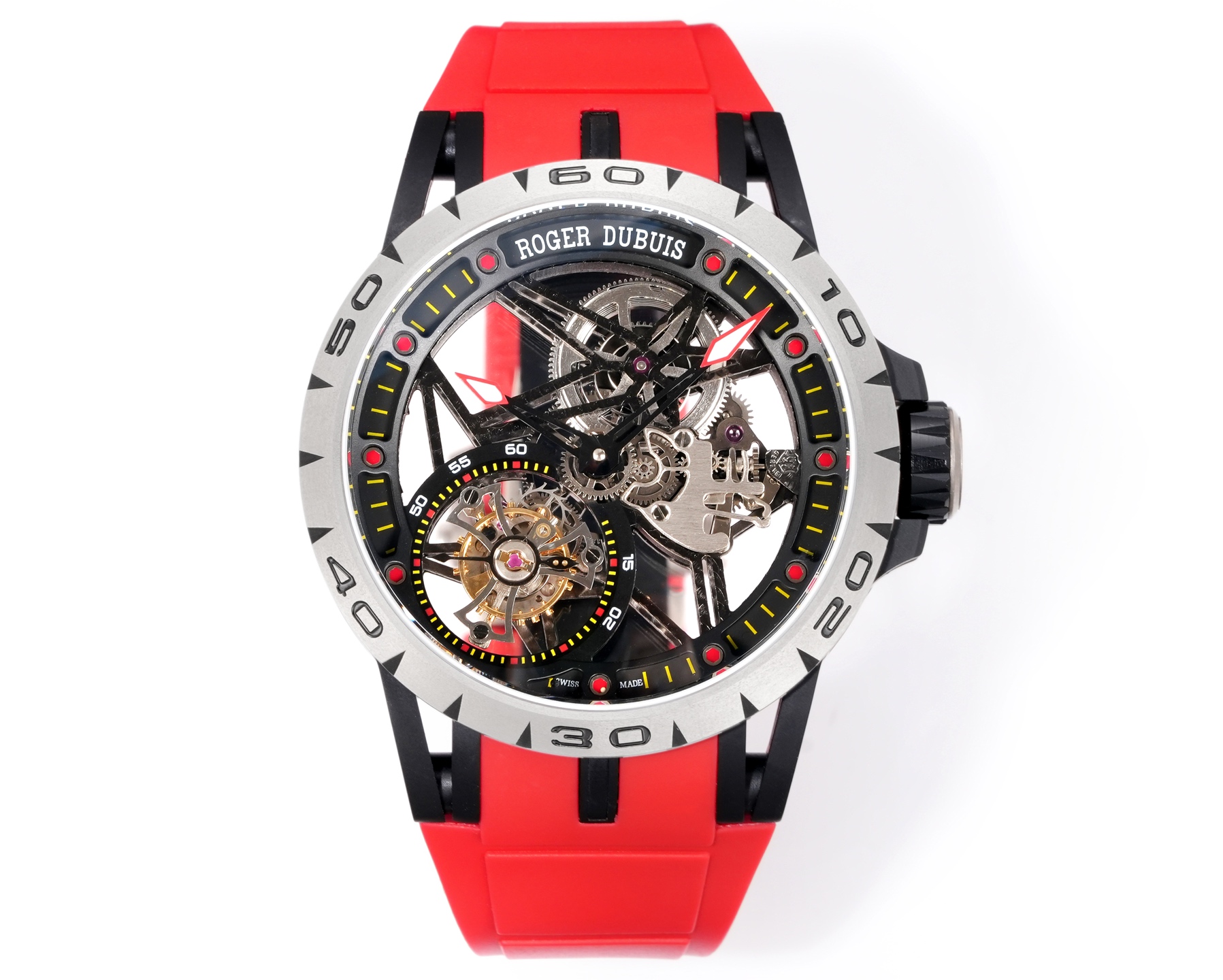 NO:386228,『New Factory-NEW Factory』Black Roger Dupi titanium tourbillon..A small quantity of arrival [Fist] model RDDBEX0549 watch, this watch is very representative of the Roger Dupi brand, star-shaped frame design, Celtic cross-shaped tourbillon, equipped with seconds dial and small seconds hand, which is more mechanical and can be recognized at a glance. The case diameter is 45mm and the thickness is 13.5mm, equipped with the latest V4 version of the movement, fully hollowed-out Seagull custom RD505S manual winding movement, various exquisite finishes including plywood and fish scale pattern polishing. (The movement is more refined than before, the movement used in the past was not hollowed out similarity of 98, new 99.99) Features 1. The case titanium alloy case is synchronized with the original  2. The movement integrated tourbillon movement is precisely adjusted in six directions. The energy storage power is up to 50 hours. The main ply and the clearance of the movement are the same as the original. Each movement has a unique number (simultaneously original). 3. The dial uses a hollow dial, luminous scale, and the second dial with black DLC coated titanium alloy printed with black minute circles and Roger Dubuis. The hand is covered with luminous coating, which is simple and clear when reading. 4. The watch mirror has an anti-glare coating (as transparent as the original). 5. The strap is imported from Germany. Natural rubber strap is high in softness, comfortable to wear and bright color. Summary  Whether on the front or back, the hollow movement shows incomparable transparency. The watch is full of ornamentality and stable and accurate when walking. It is an indispensable watch for every watch lover. The NEW Roger Dubber titanium metal black hollow tourbillon watch is chic and wanton, showing the charm of a gentleman!  'New Factory-NEW Factory' achieves new breakthroughs and treat watch enthusiasts with 'heart'!  , roger vivier19860909『新厂-NEW Factory』间黑罗杰杜彼钛金属陀飞轮..少量到货[抱拳]型号RDDBEX0549腕表,这款腕表极具罗杰杜彼品牌代表性的设计,星型的框架设计,凯尔特十字架形陀飞轮,配有秒盘和小秒针,更显机械感,几乎一眼就可识别.表壳直径45mm,厚度13.5毫米,搭载最新V4版机芯 全镂空海鸥定制RD505S手动上链机芯,机芯上夹板与鱼鳞纹打磨在内的各种超卓精修.（机芯比以前bbr厂更精致,以前bbr厂用的是机芯机架不镂空相似度98,新99.99） 特点 1.表壳钛合金表壳与原装同步 2.机芯一体陀飞轮机芯以六方位精准调校.储能动力长达50小时,机芯的主夹板和轮隙与原装一致,每款机芯都有一个独特的编号（同步原装） 3.表盘采用了镂空表盘,夜光刻度,黑色DLC涂层钛合金的秒盘印有黑色分钟圈和Roger Dubuis（罗杰杜彼）字样.指针覆有夜光涂层,读时简单明了. 4.表镜带防眩目涂层的蓝宝石水晶玻璃表镜（与原装一样通透） 5.表带德国进口天然橡胶表带,柔软度高,佩戴舒适,色泽鲜艳 总结 无论是正面还是背面,镂空机芯都展现出无比的通透,另腕表观赏性十足,走时稳定精准,是每一个爱表者不可缺少的一枚腕表,NEW罗杰杜彼钛金属间黑全镂空一体陀飞轮腕表、潇洒肆意、尽显绅士魅力！ 『新厂-NEW Factory』实现新突破,用“心”对待腕表爱好者！,,roger vivier,Watch