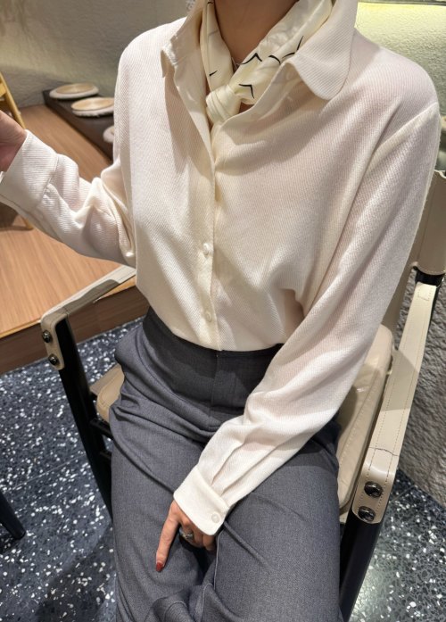 Wool Blend Shirt with Scarf, Long Sleeve Button-Down for Women 1 Wool Blend Shirt with Scarf, Long Sleeve Button-Down for Women